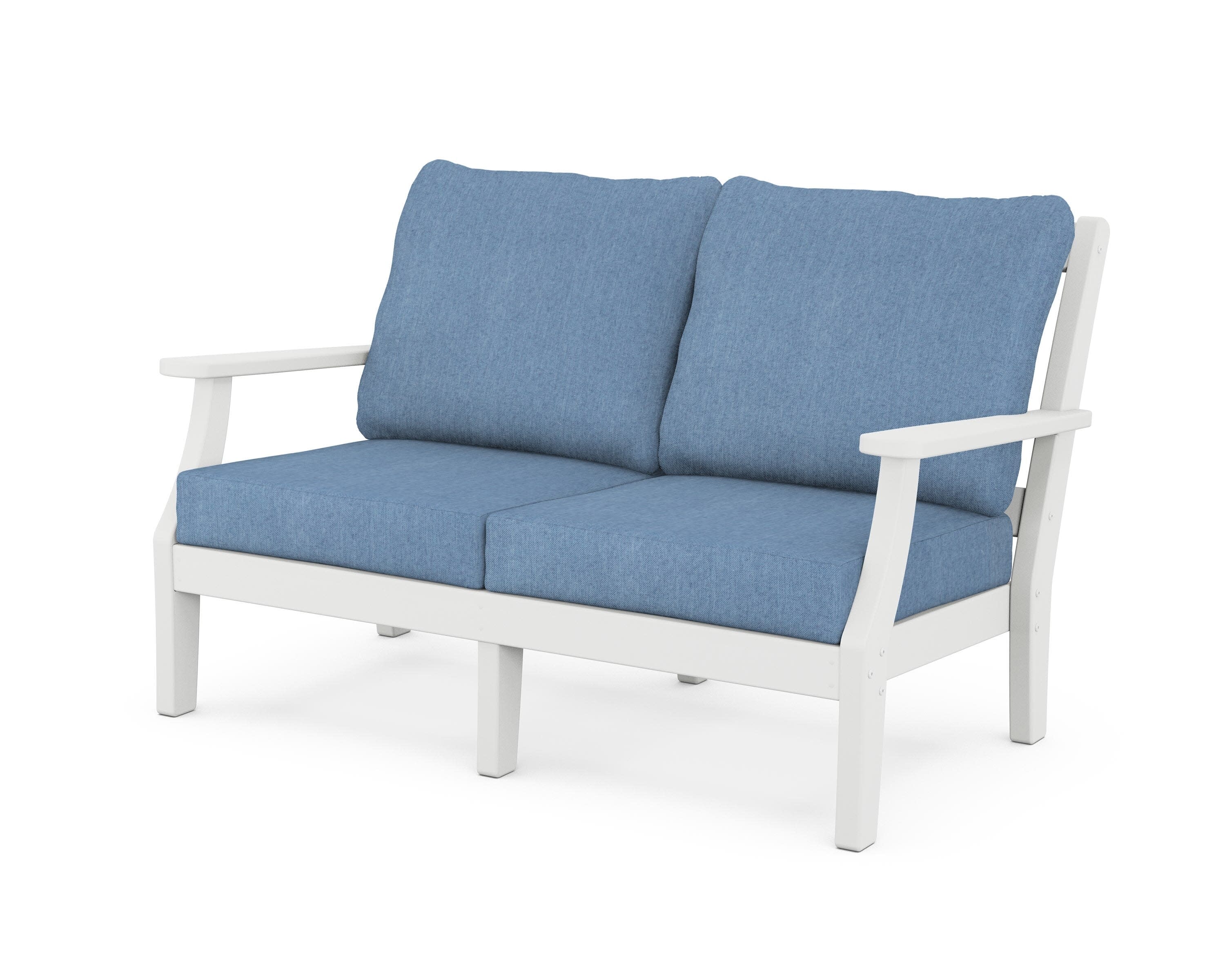 Chinoiserie Deep Seating Loveseat in White / Sky Blue