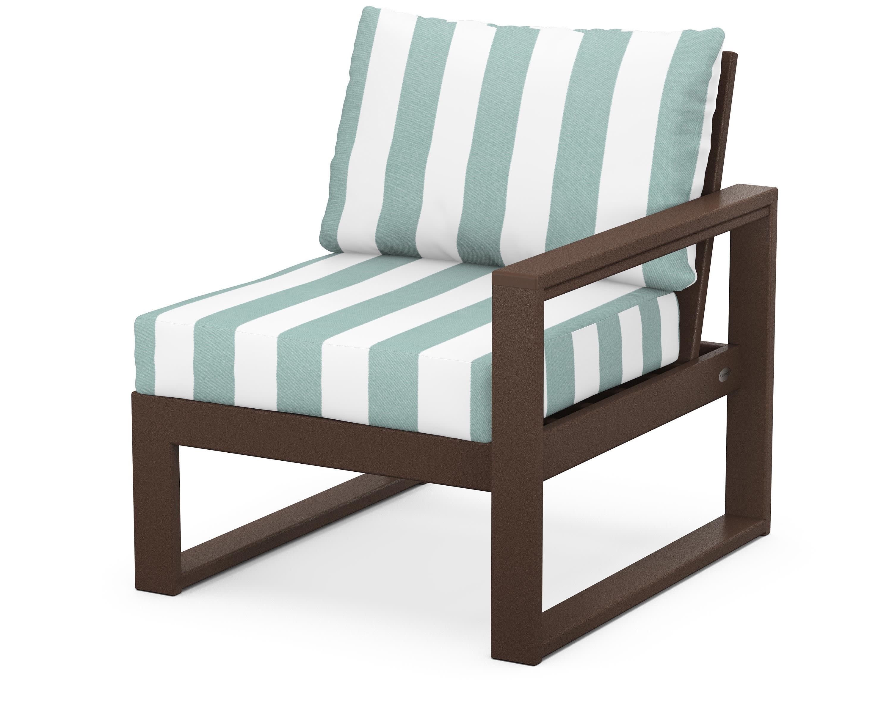 EDGE Modular Right Arm Chair in Mahogany / Cabana Stripe Glacier Spa