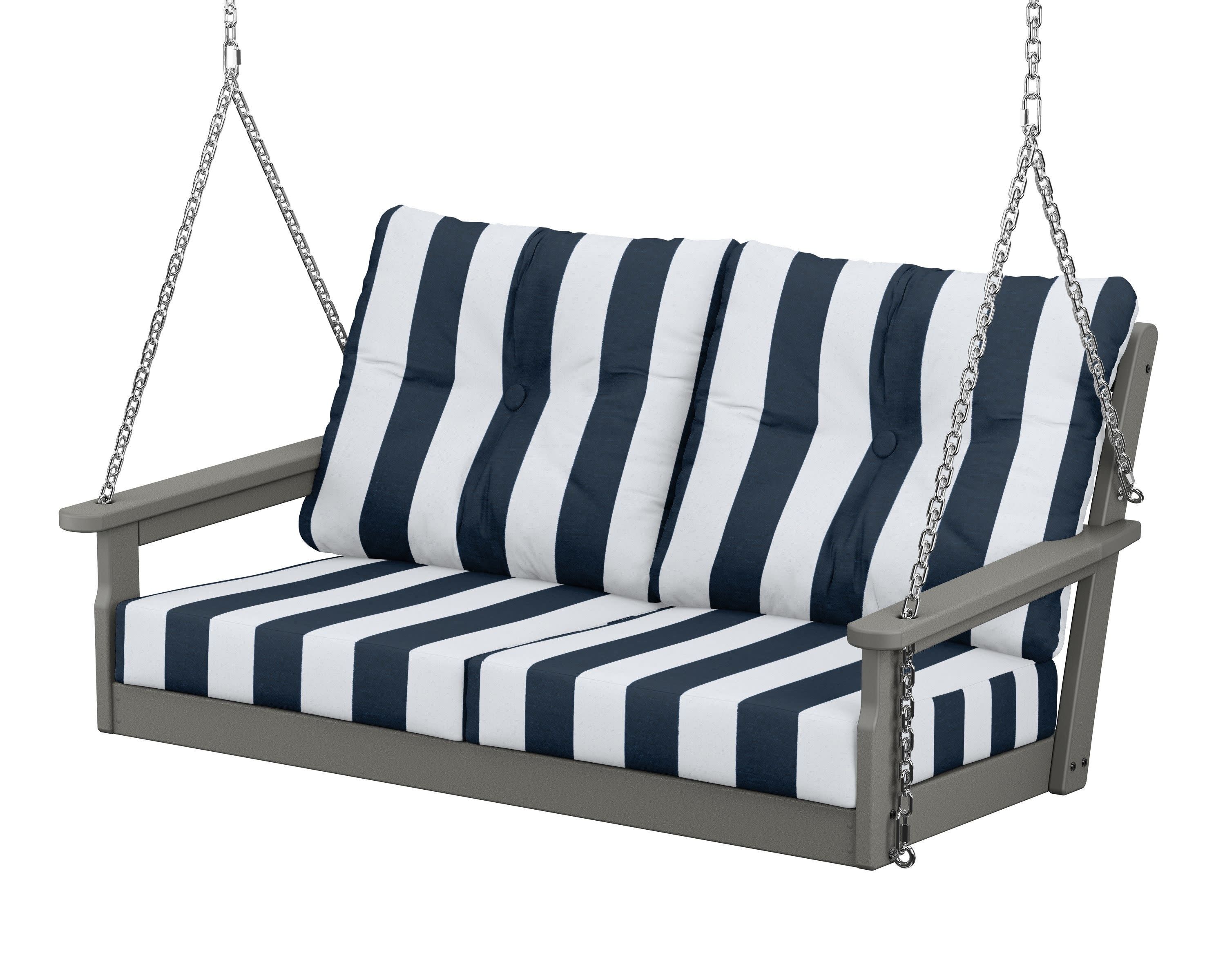 Vineyard Deep Seating Swing in Slate Grey / Cabana Stripe Marine Indigo