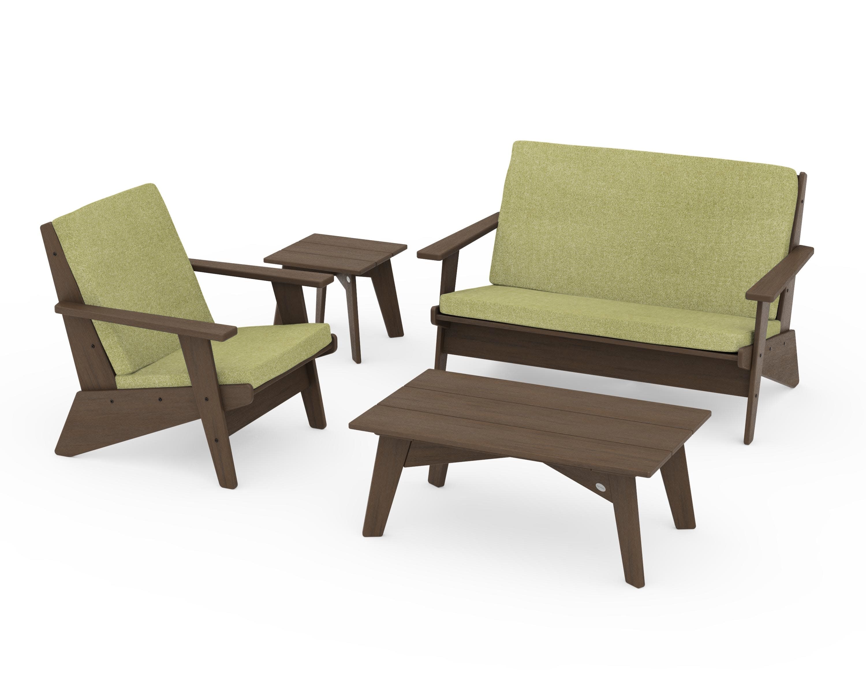 Riviera Modern Lounge 4-Piece Set in Kona / Chartreuse Boucle