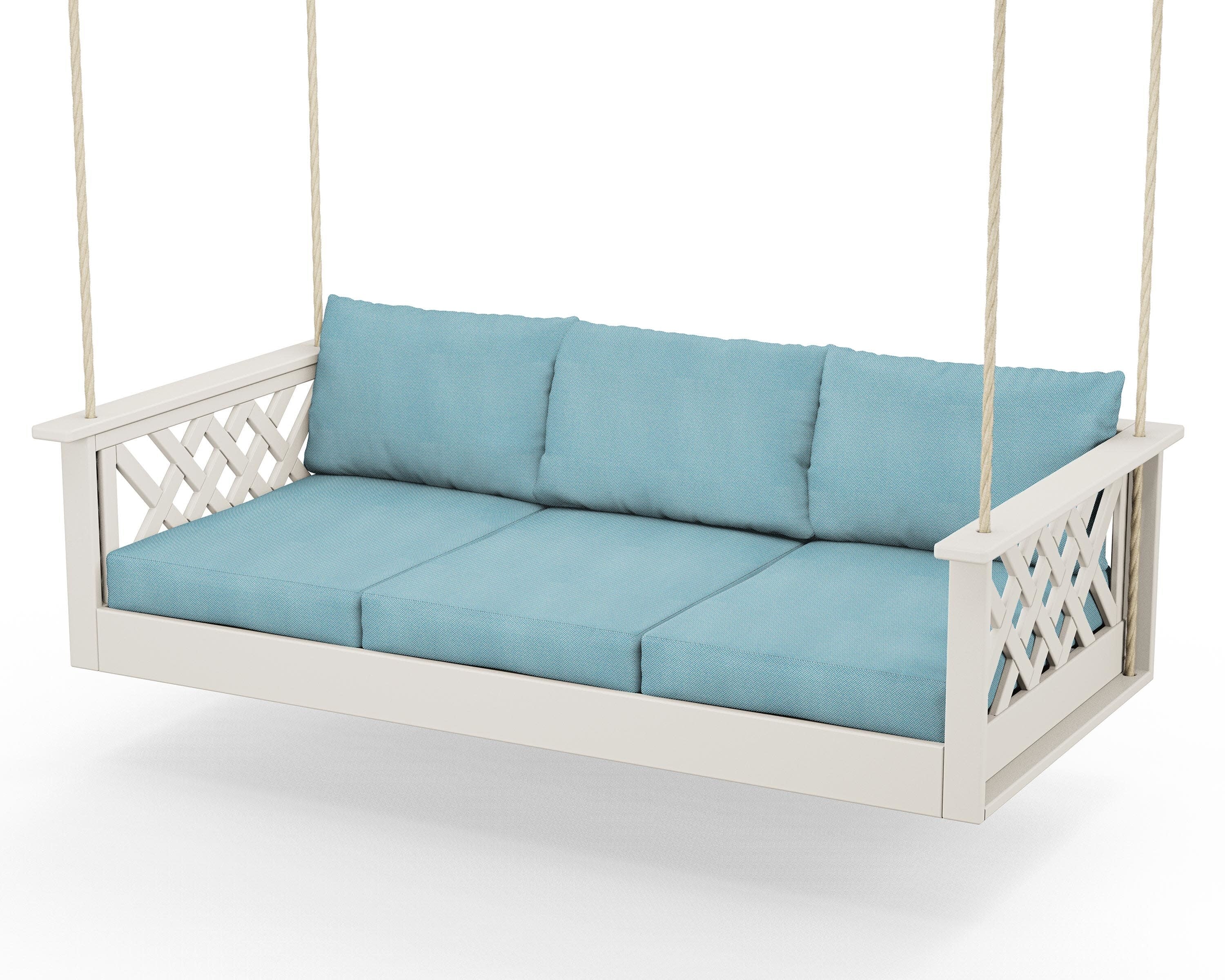 Wovendale Daybed Swing in Sand / Lattice Sky Blue