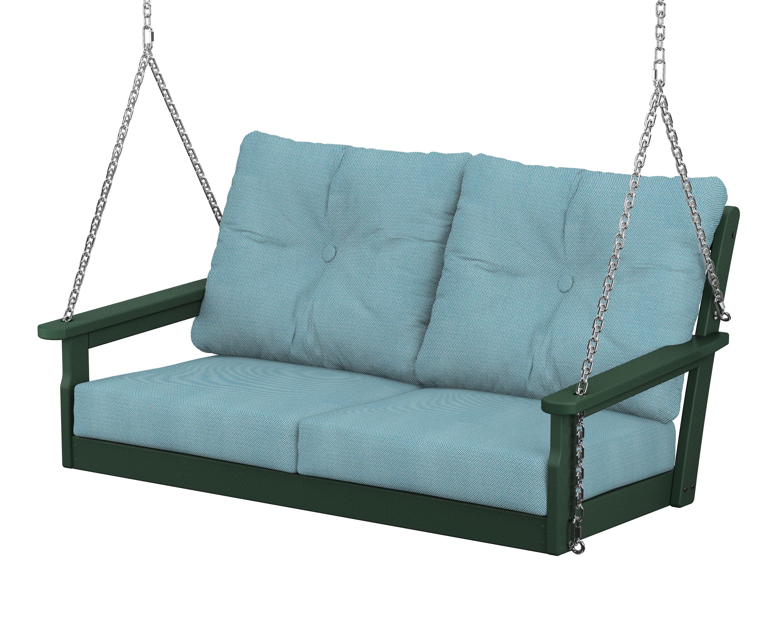 Vineyard Deep Seating Swing in Green / Lattice Sky Blue