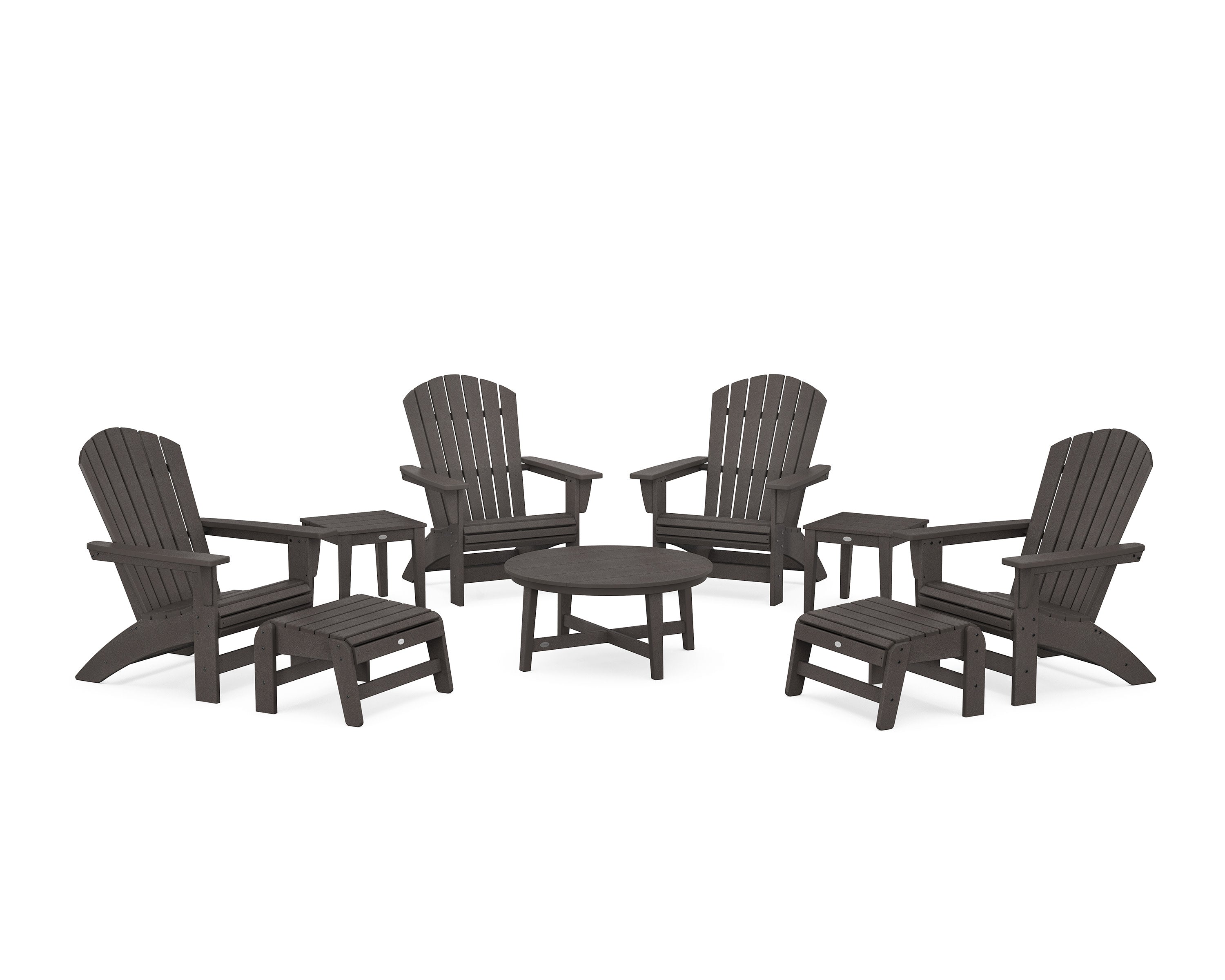 Nautical Grand Adirondack 9-Piece Conversation Set in Vintage Coffee
