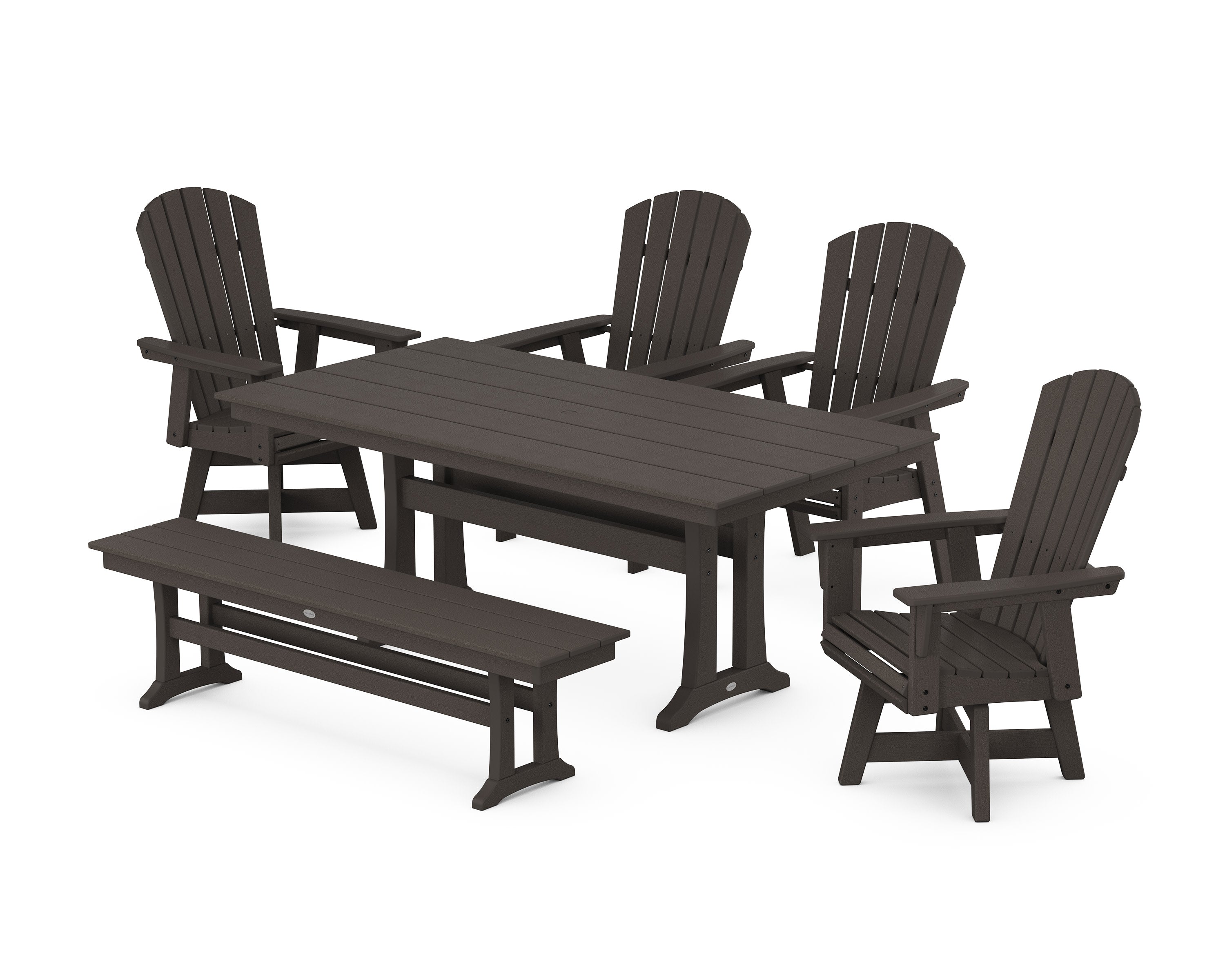 Nautical Adirondack Swivel 6-Piece Farmhouse Dining Set With Trestle Legs in Vintage Coffee