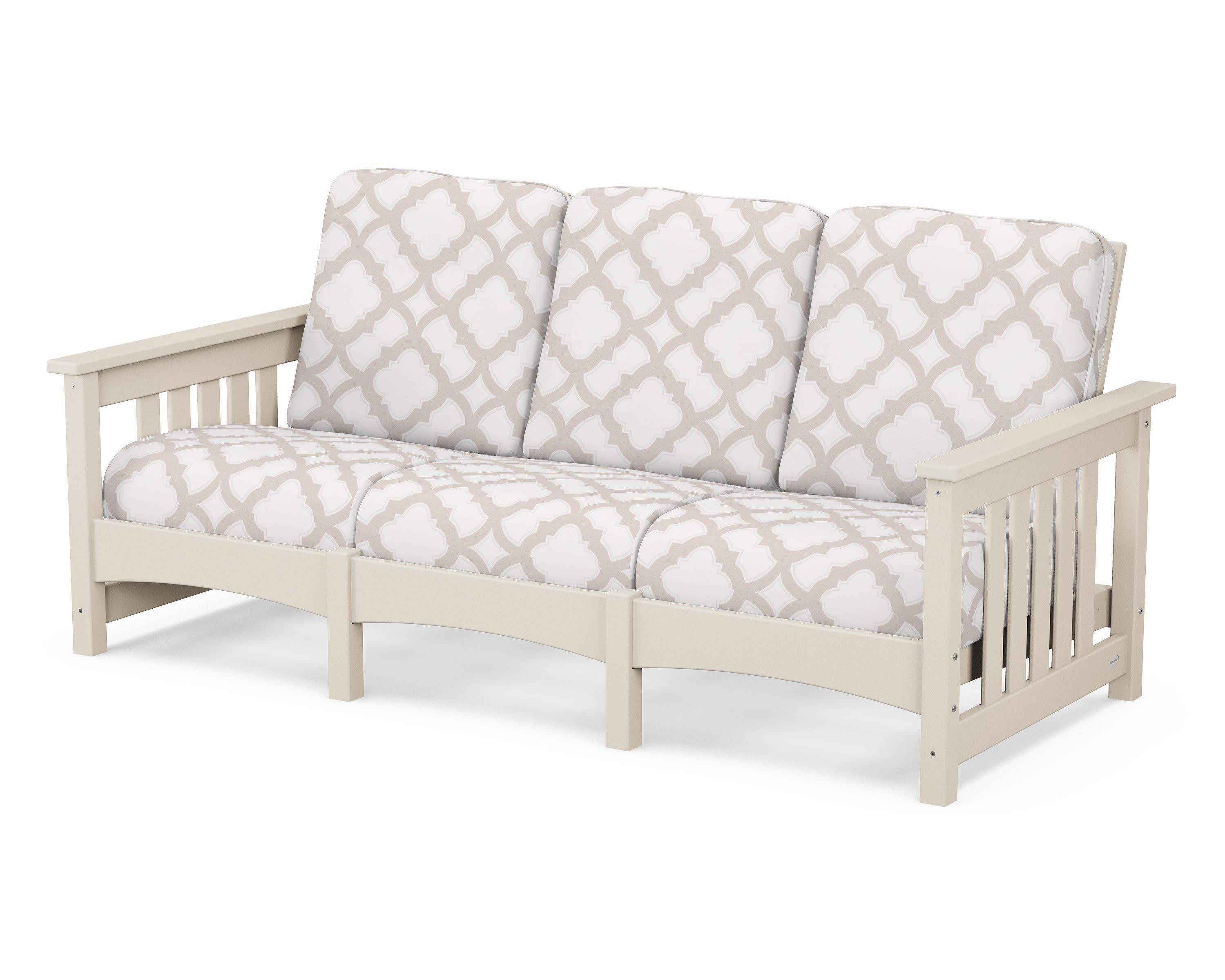 Club Mission Sofa in Sand / Trellis Dune Burlap