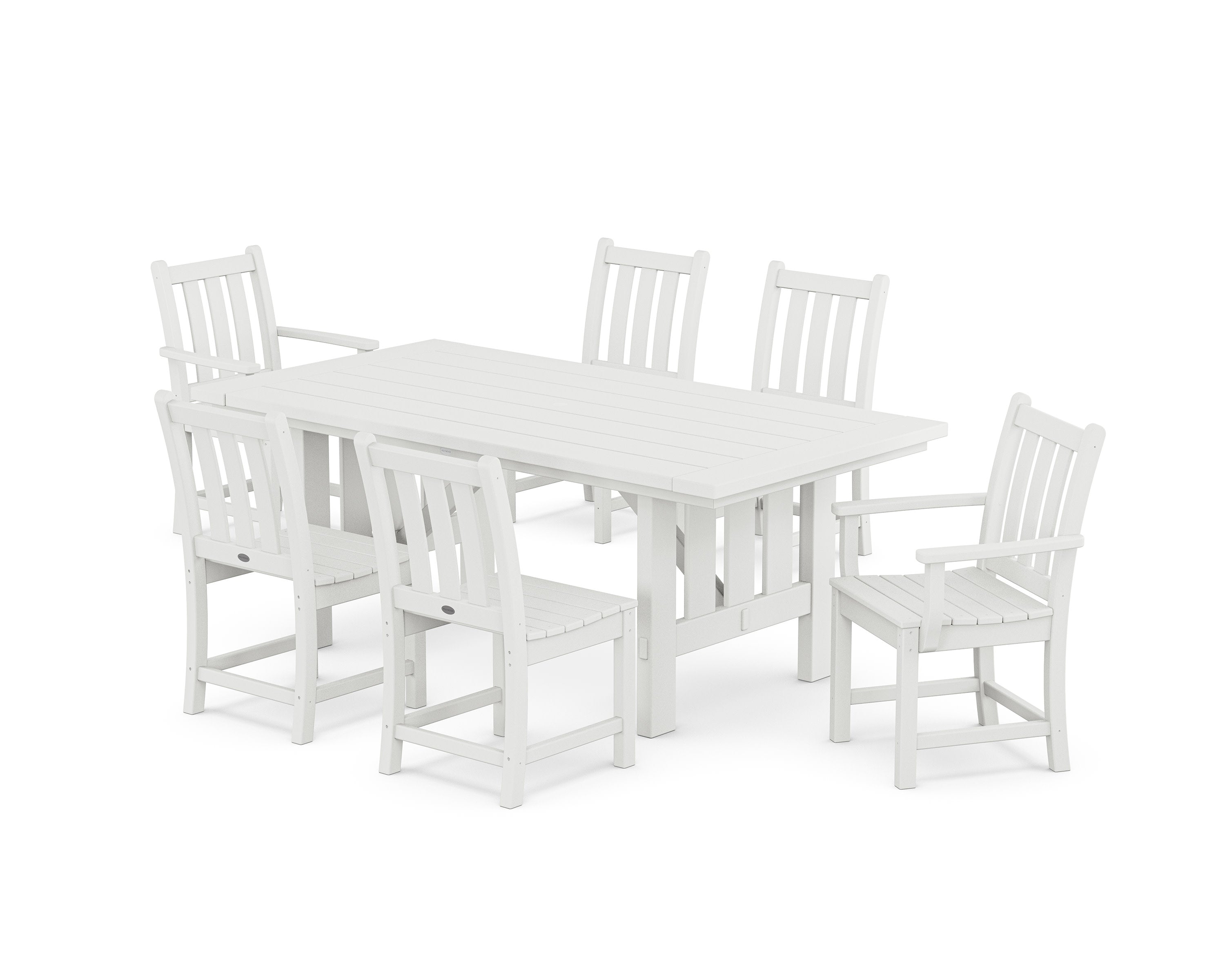 Traditional Garden 7-Piece Dining Set with Mission Table in White