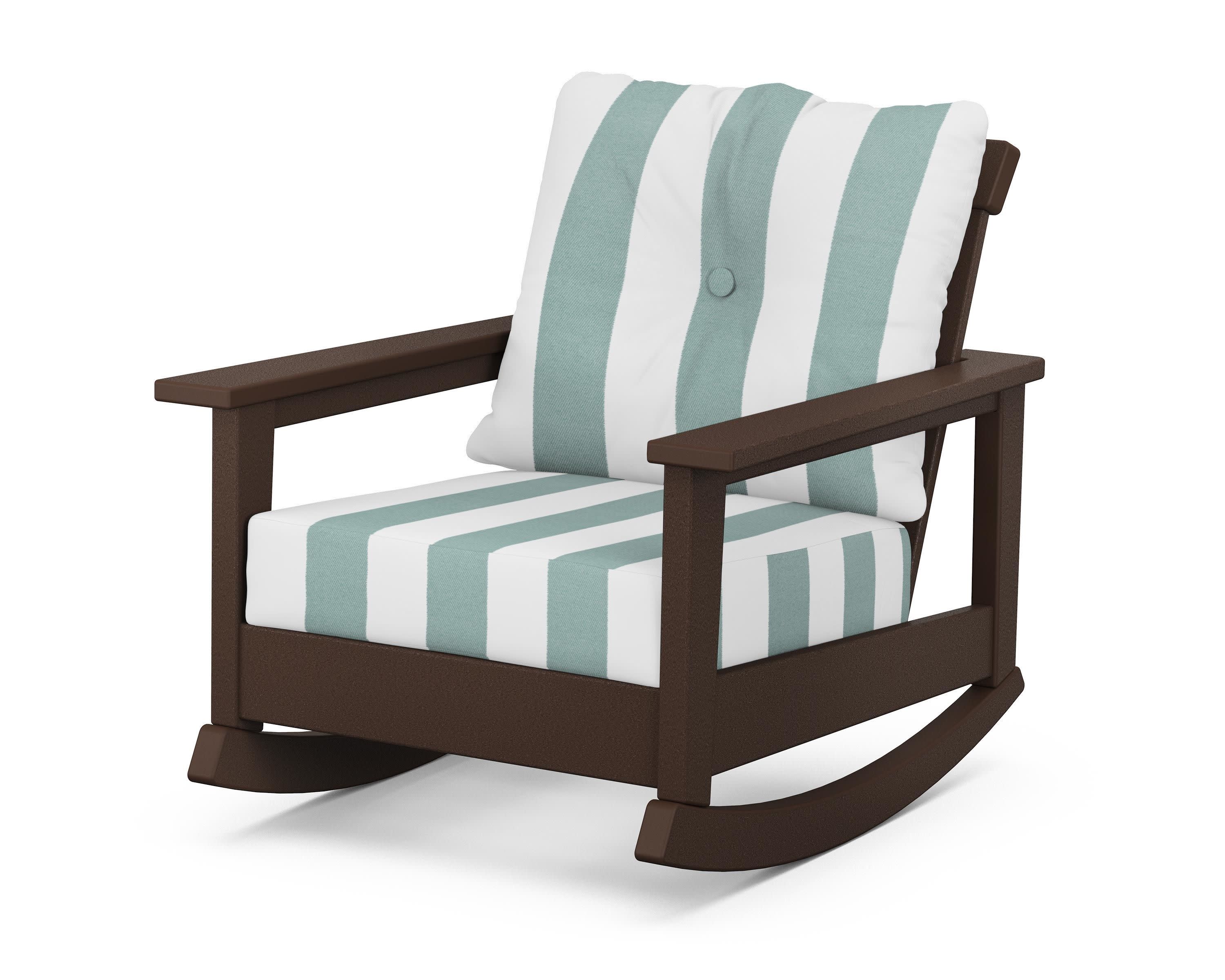 Prescott Deep Seating Rocking Chair in Mahogany / Cabana Stripe Glacier Spa