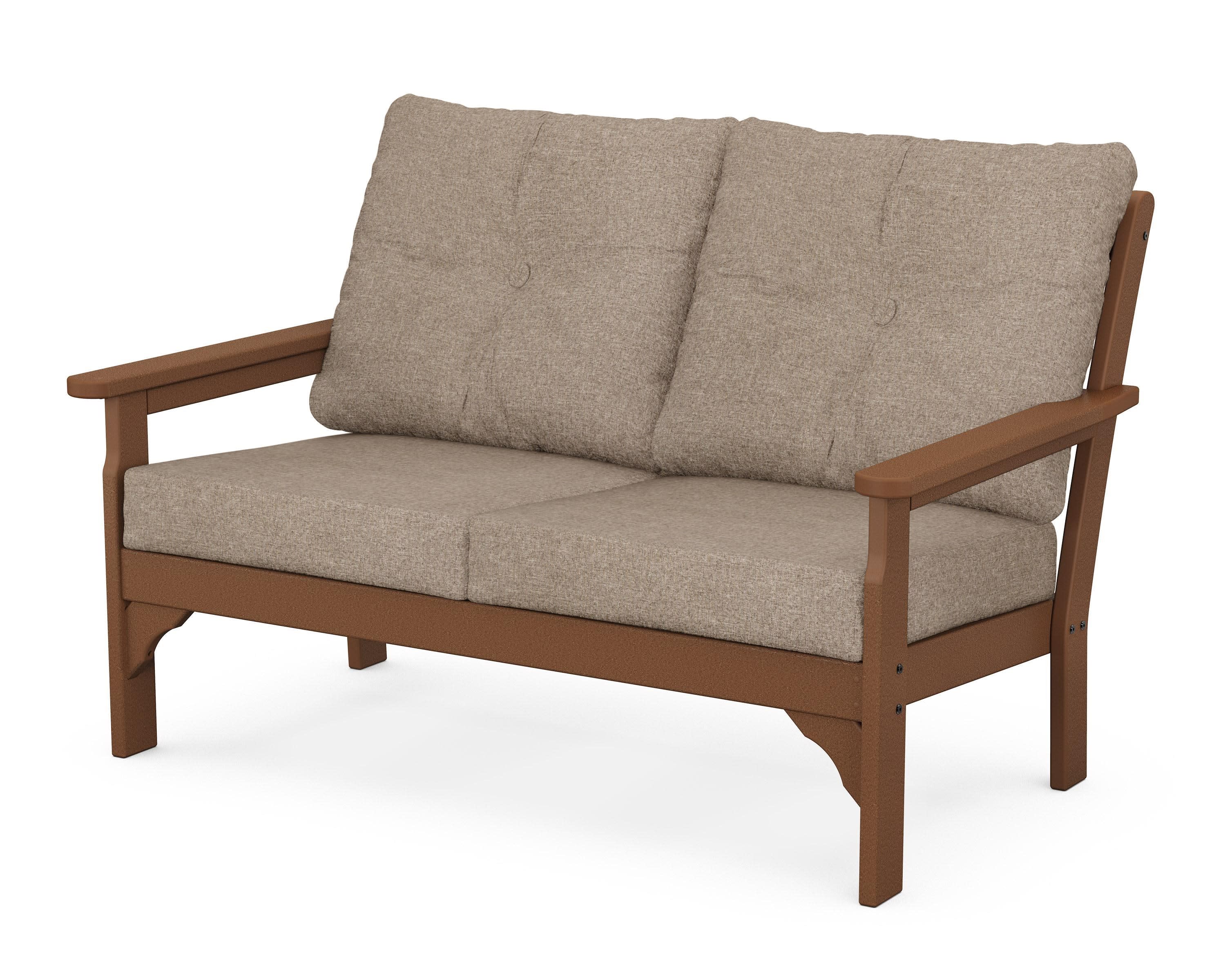 Vineyard Deep Seating Loveseat in Teak / Spiced Burlap