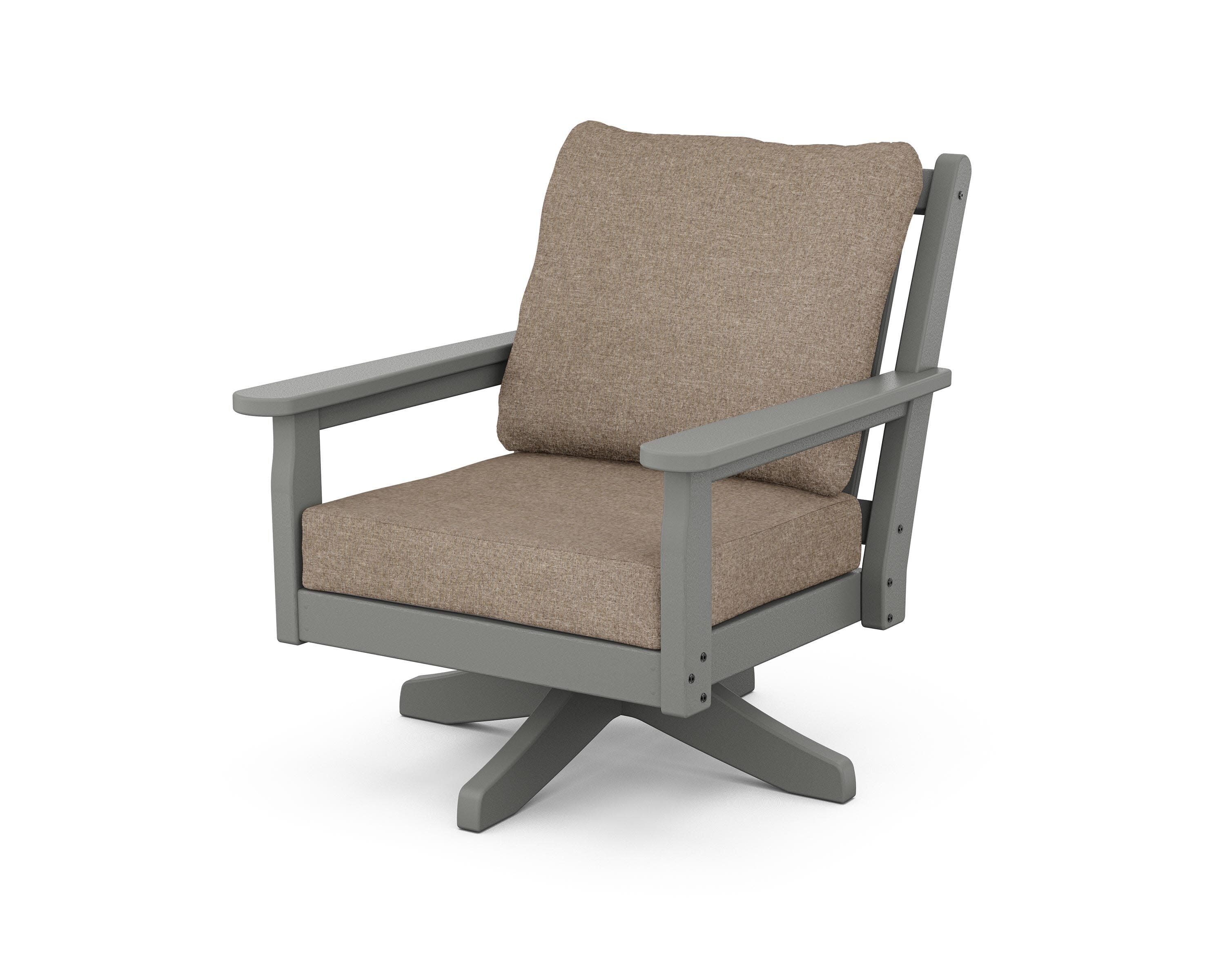 Chippendale Deep Seating Swivel Chair in Slate Grey / Spiced Burlap