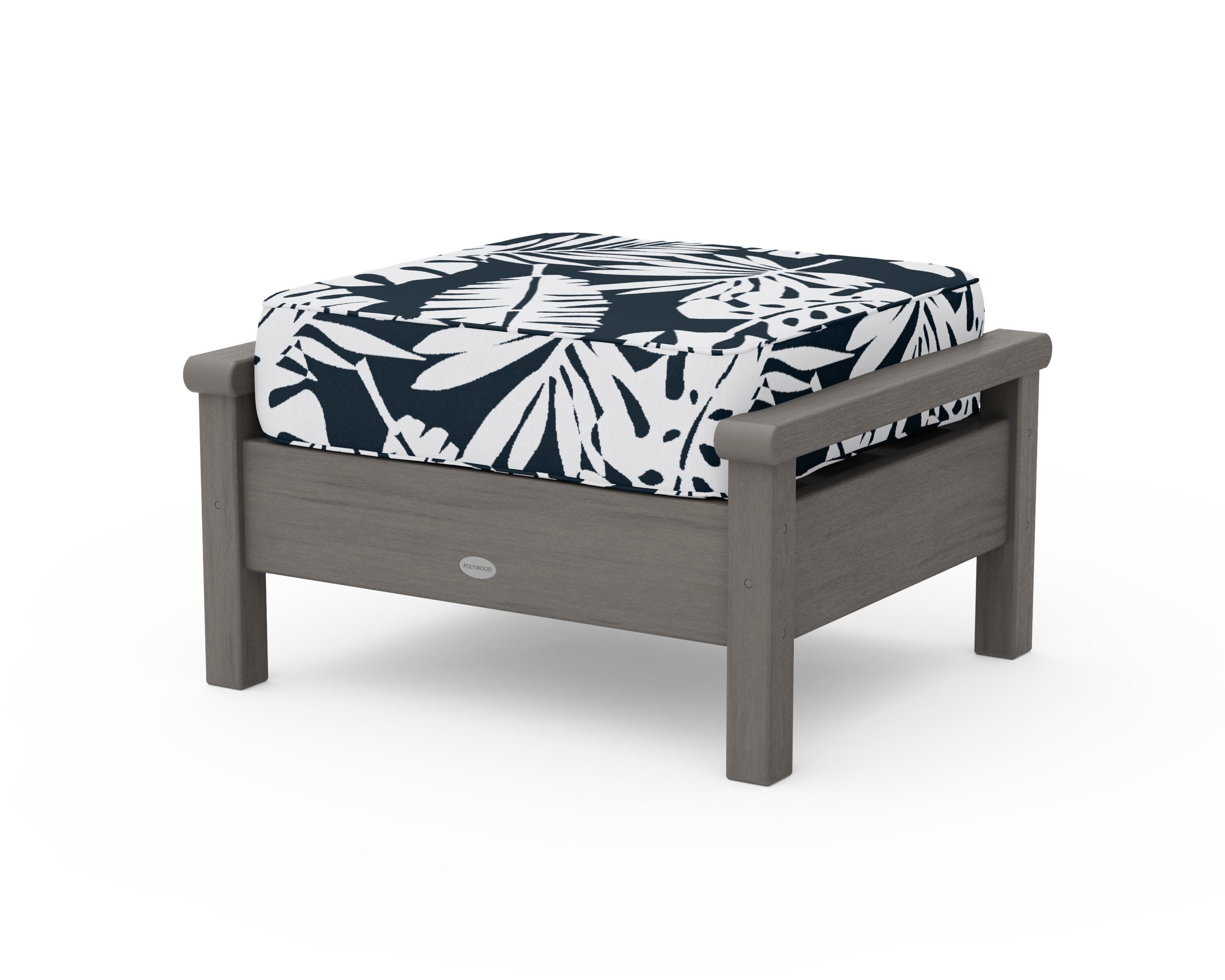 Harbour Deep Seating Ottoman in Driftwood / Leaf Marine Indigo