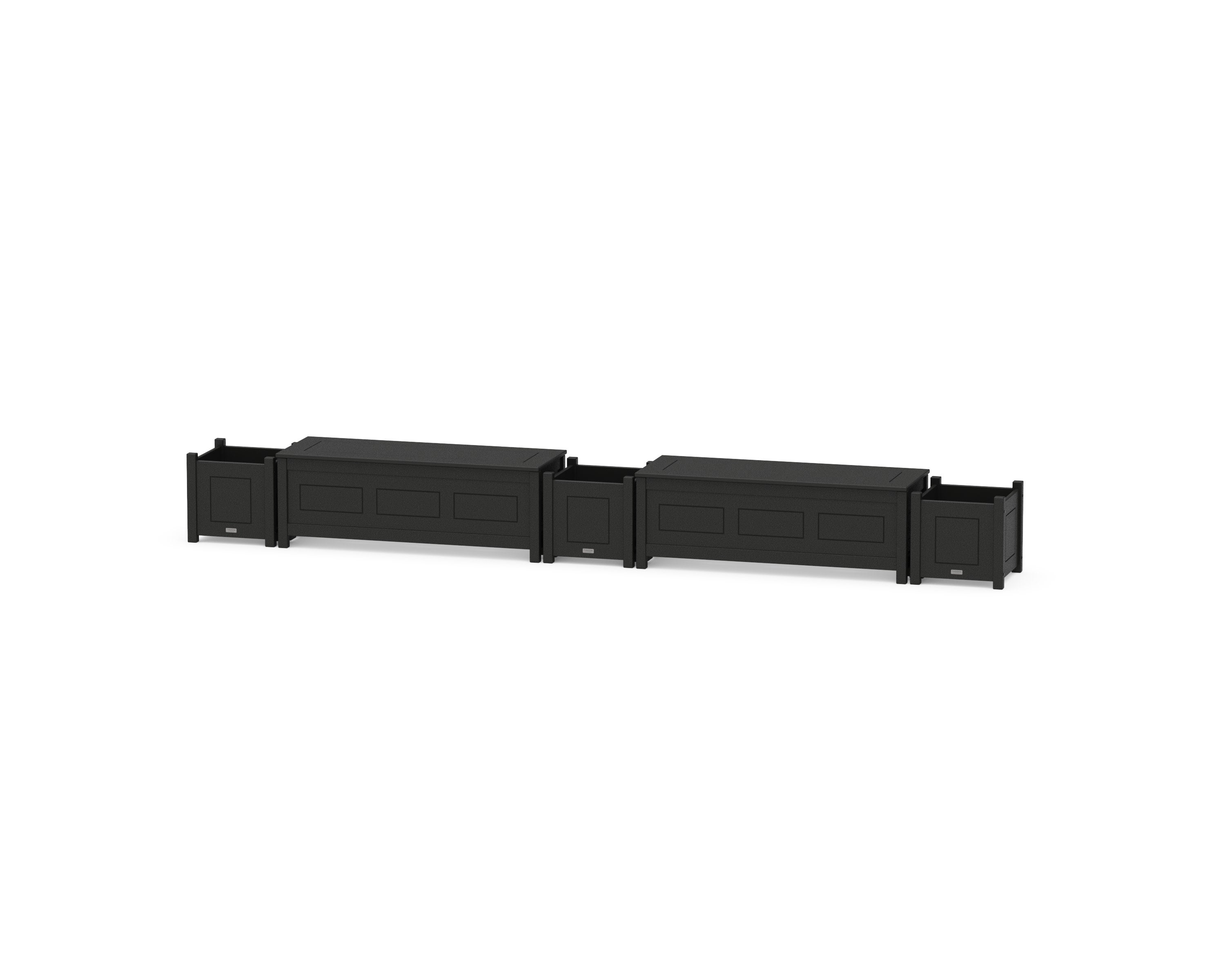 48" Country Living Straight Double Planter Storage Bench Set in Black