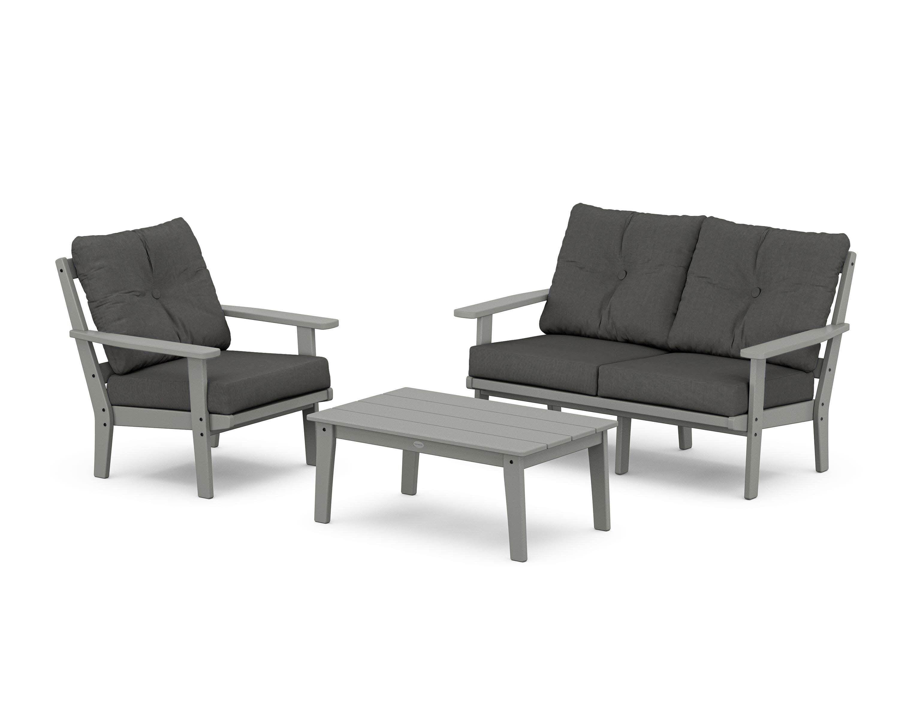 Oxford 3-Piece Deep Seating Set with Loveseat in Slate Grey / Spectrum Carbon