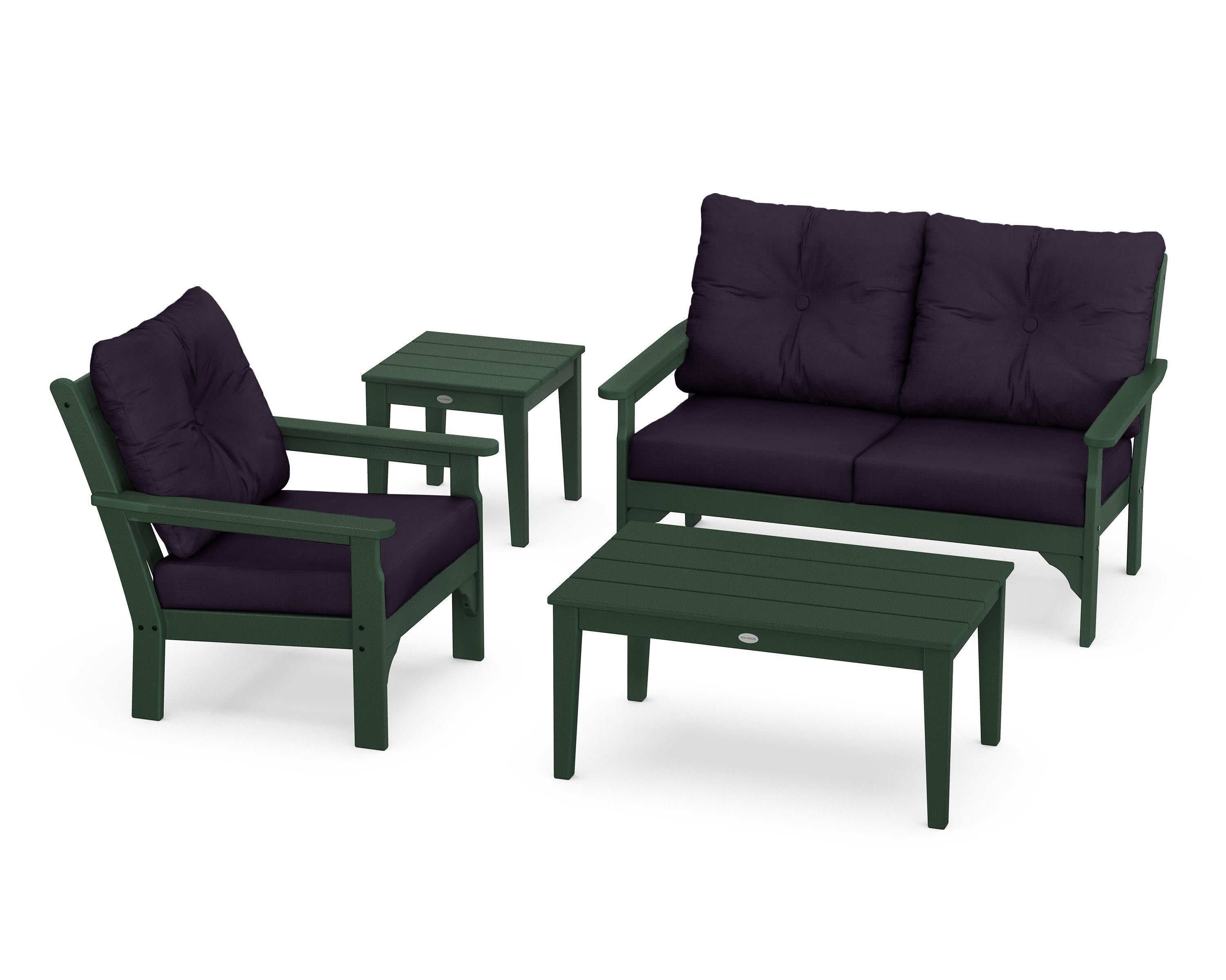 Vineyard 4-Piece Deep Seating Set in Green / Navy Linen