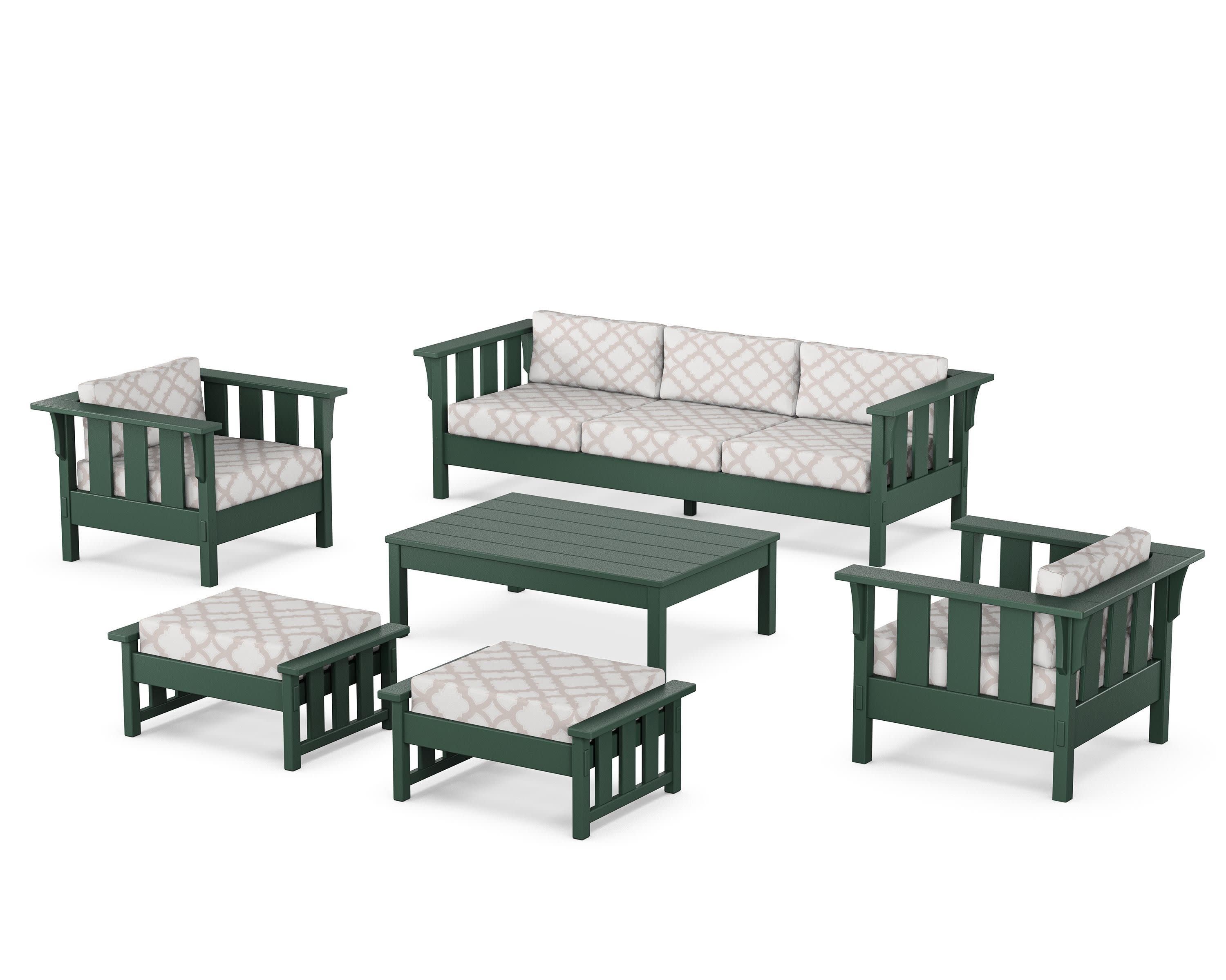 Acadia 6-Piece Lounge Sofa Set in Green / Trellis Dune Burlap