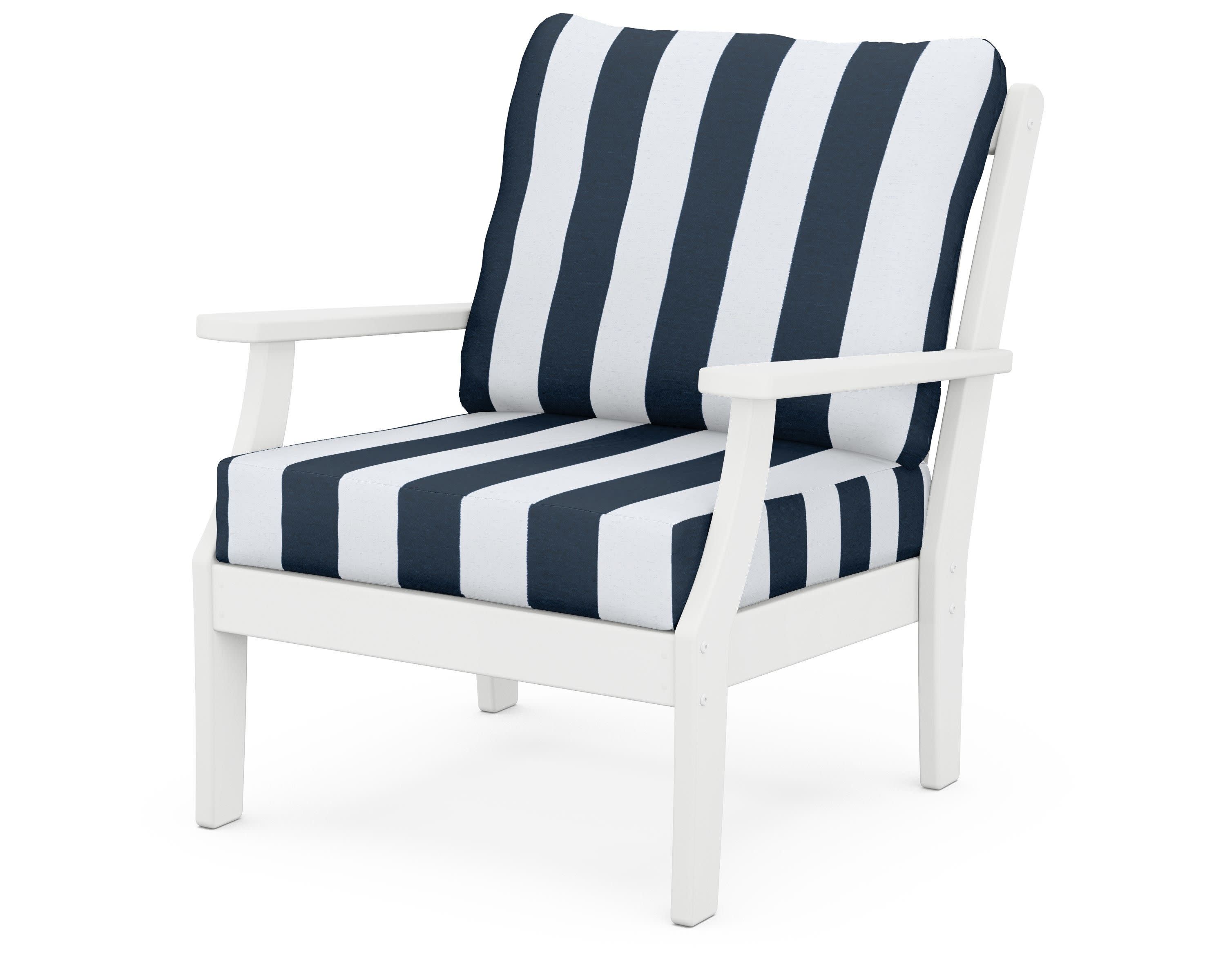 Braxton Deep Seating Chair in White / Cabana Stripe Marine Indigo