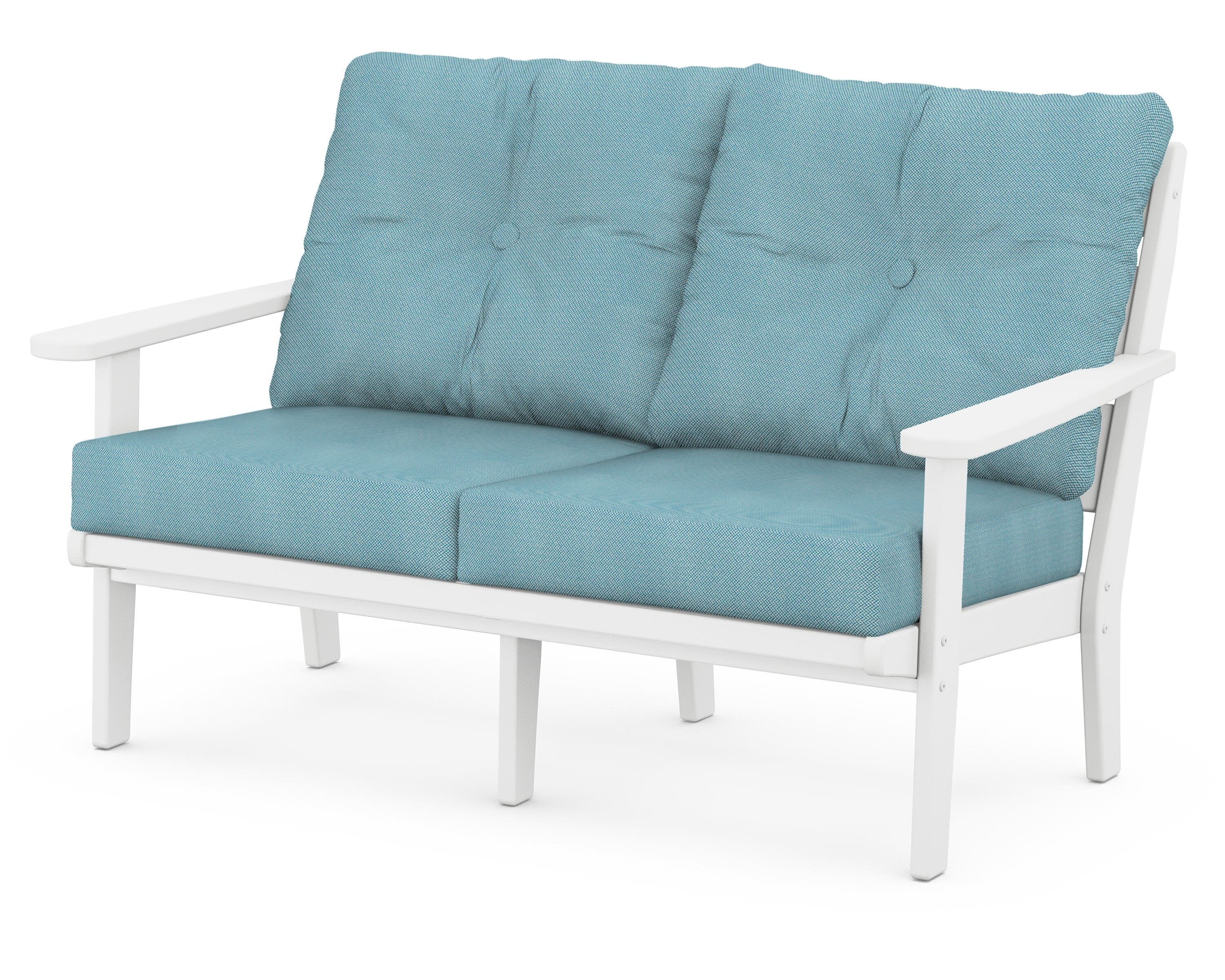 Lakeside Deep Seating Loveseat in White / Lattice Sky Blue