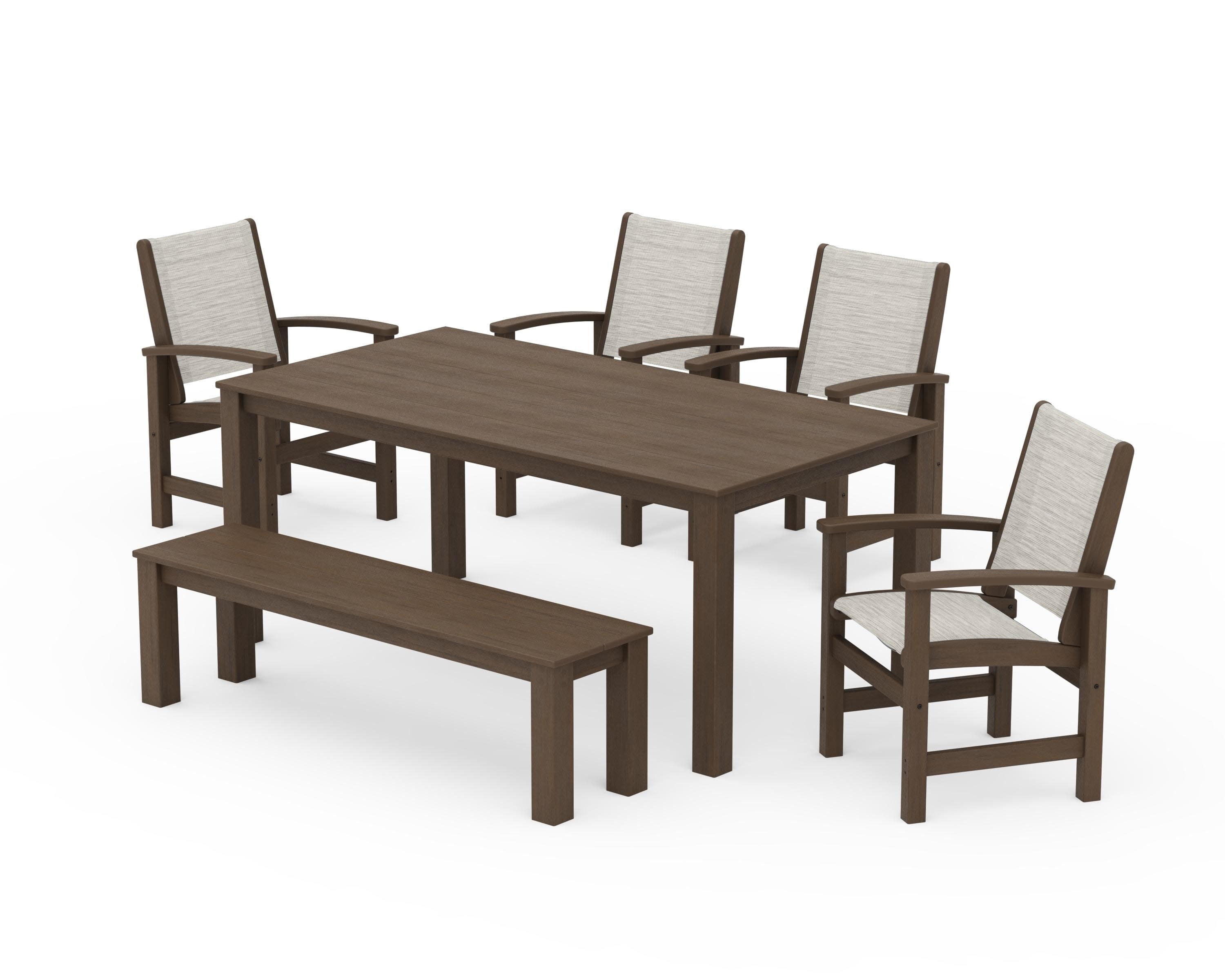 Coastal 6-Piece Parsons Dining Set with Bench in Kona / Birch Sling