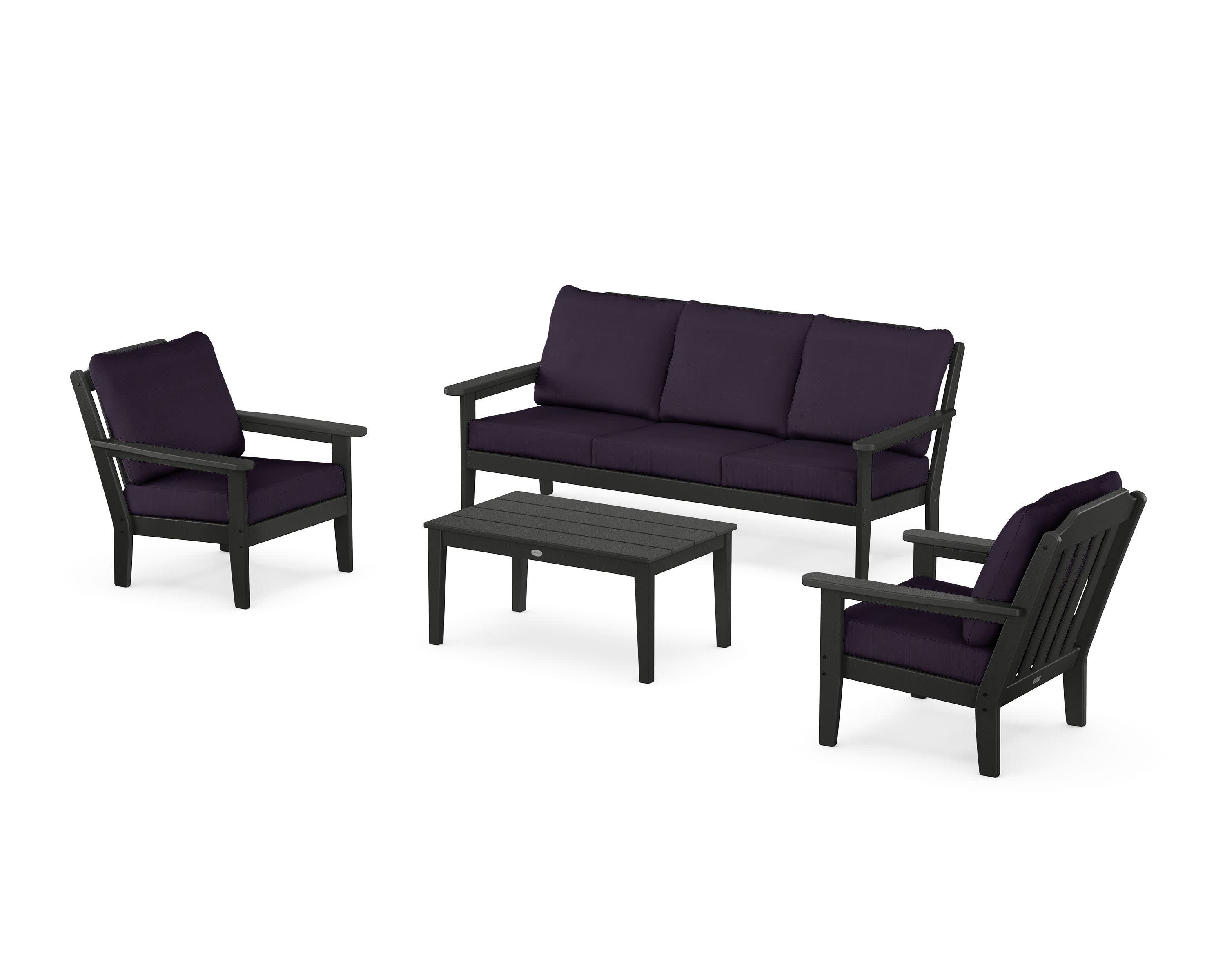 Cottage 4-Piece Deep Seating Set with Sofa in Black / Navy Linen