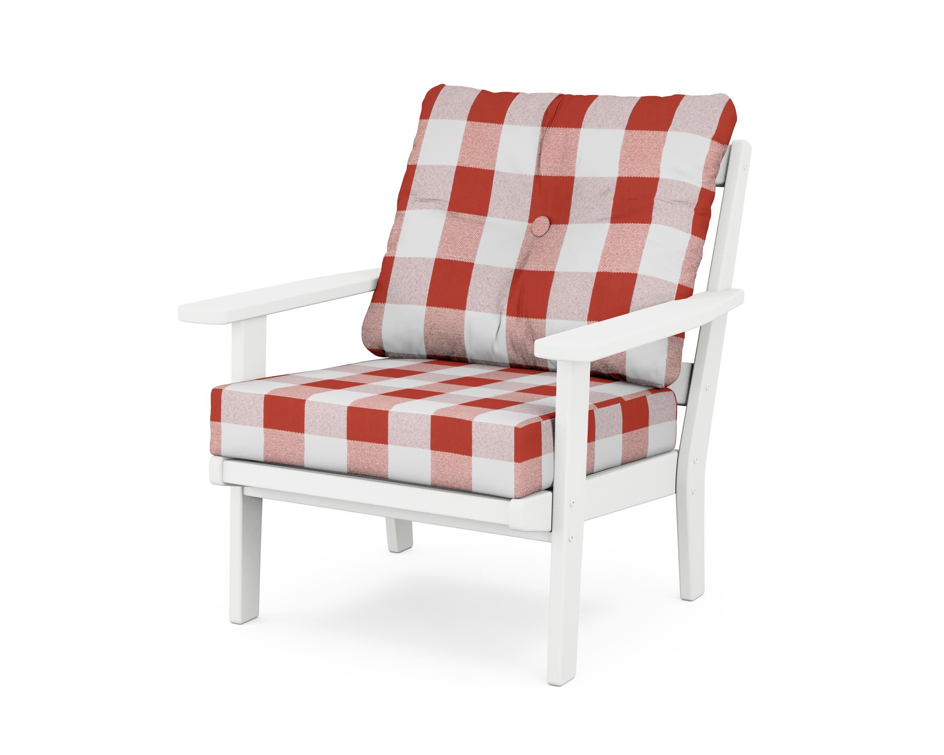 Oxford Deep Seating Chair in White / Buffalo Plaid Crimson