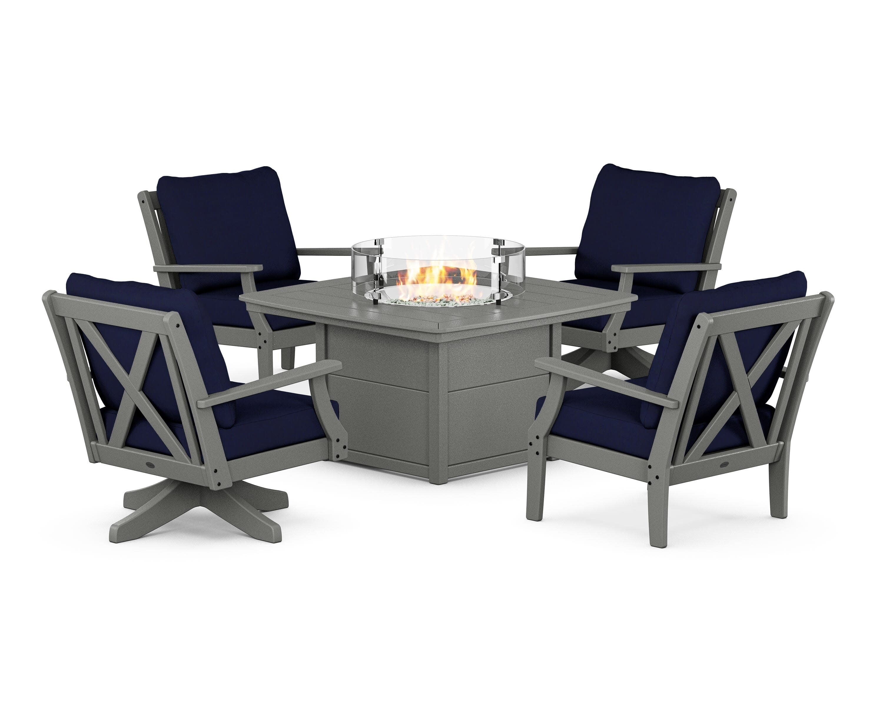 Braxton 5-Piece Deep Seating Set with Fire Table in Slate Grey / Navy