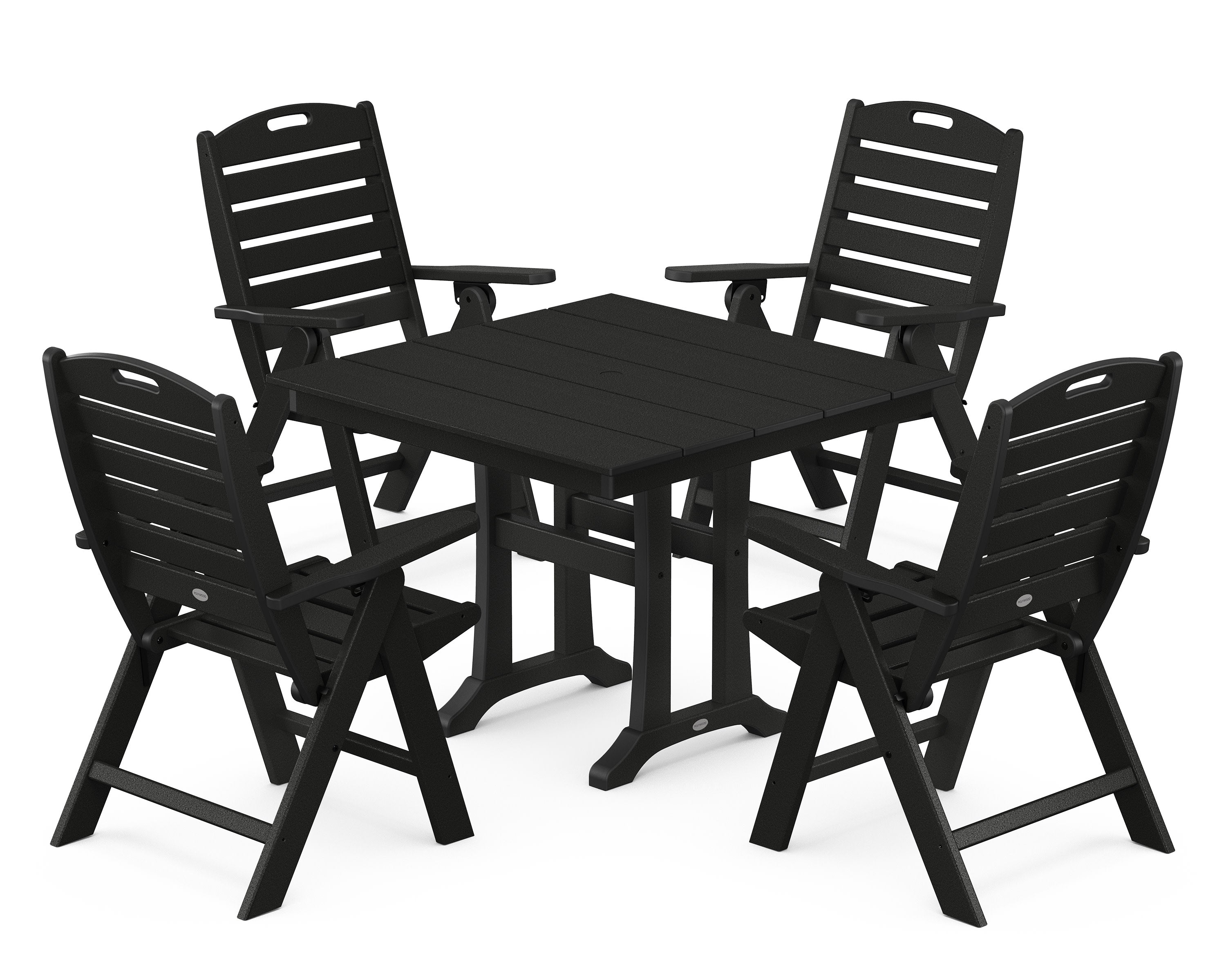 Nautical Folding Highback Chair 5-Piece Farmhouse Trestle Dining Set in Black
