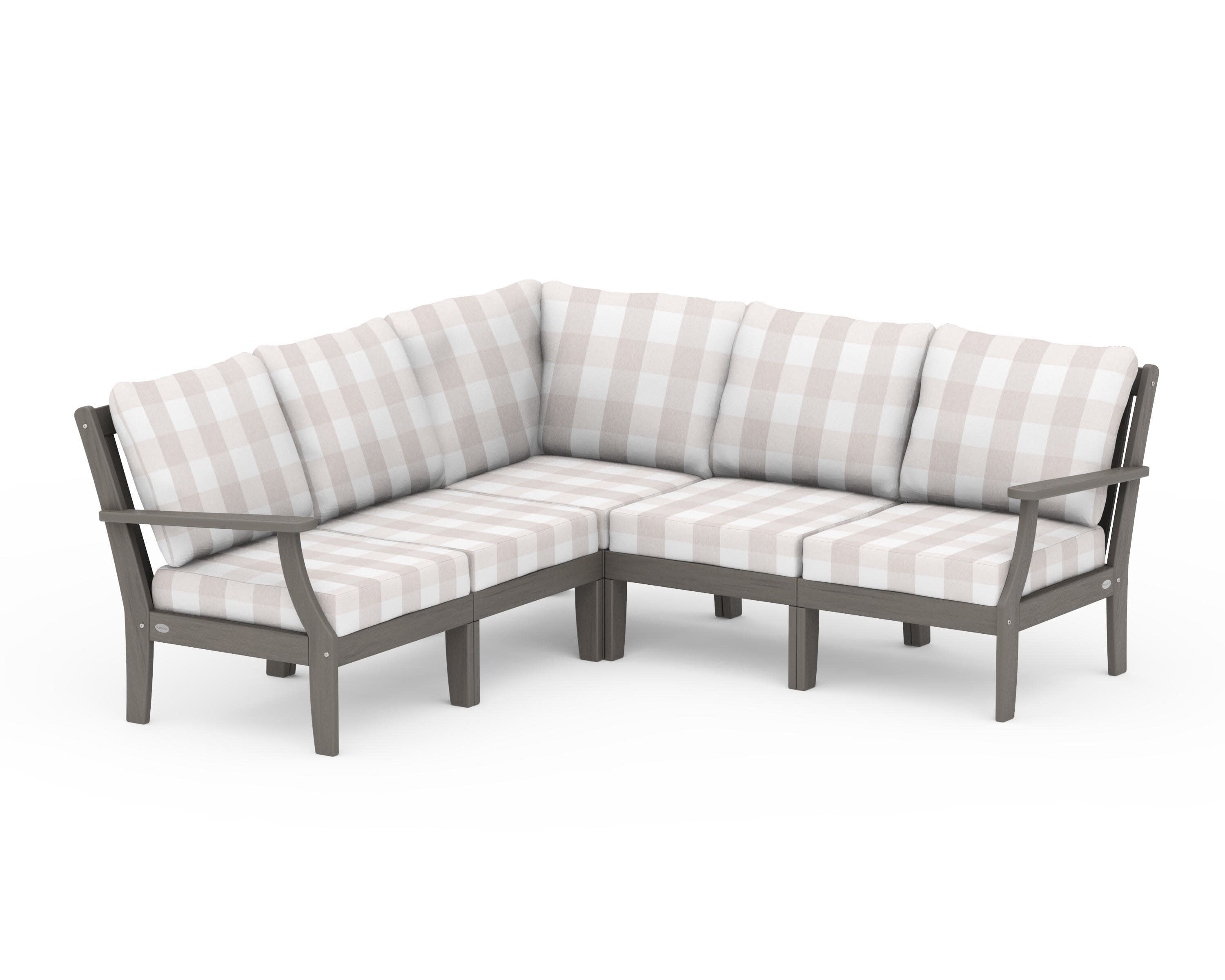 Braxton Modular 5-Piece Deep Seating Set in Driftwood / Buffalo Plaid Dune Burlap
