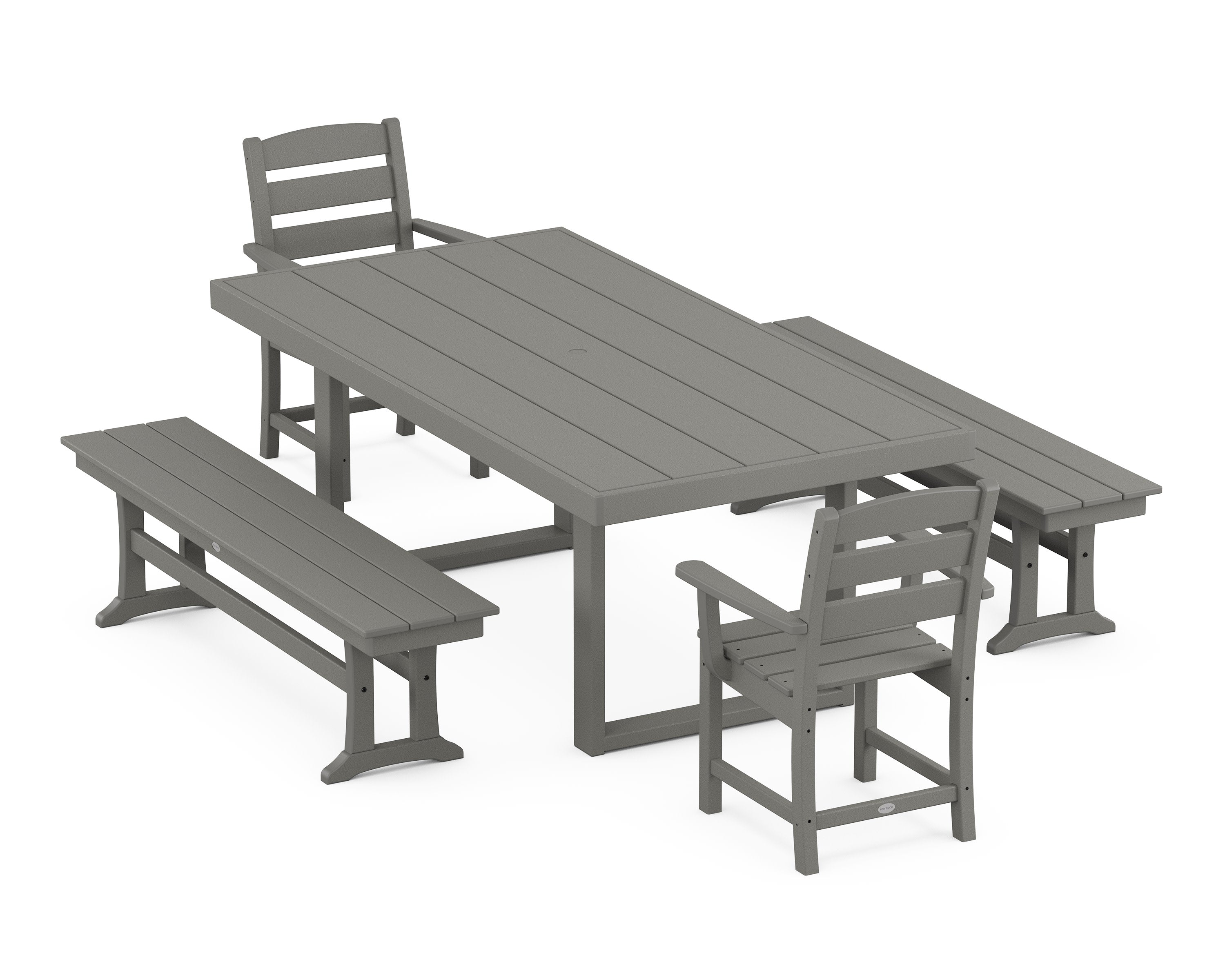 Lakeside 5-Piece Dining Set with Benches in Slate Grey