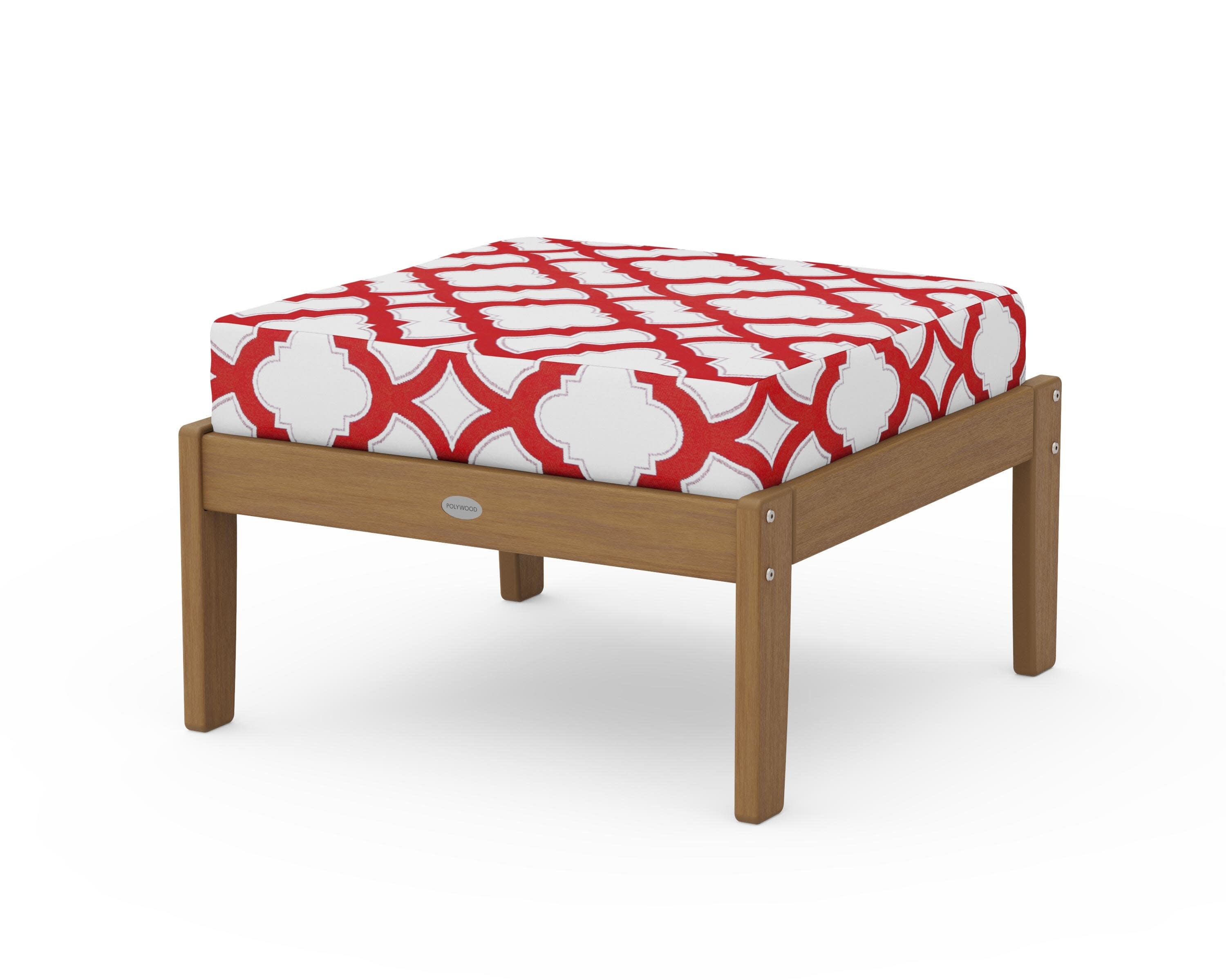 Braxton Deep Seating Ottoman in Natural / Trellis Crimson