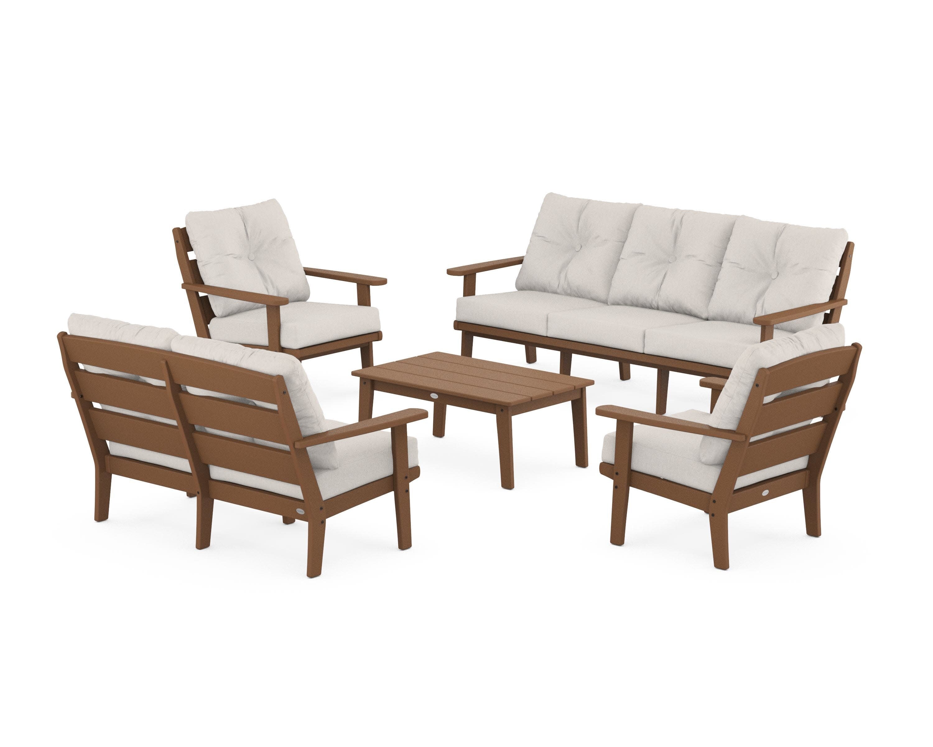 Lakeside 5-Piece Lounge Sofa Set in Teak / Cast Ash