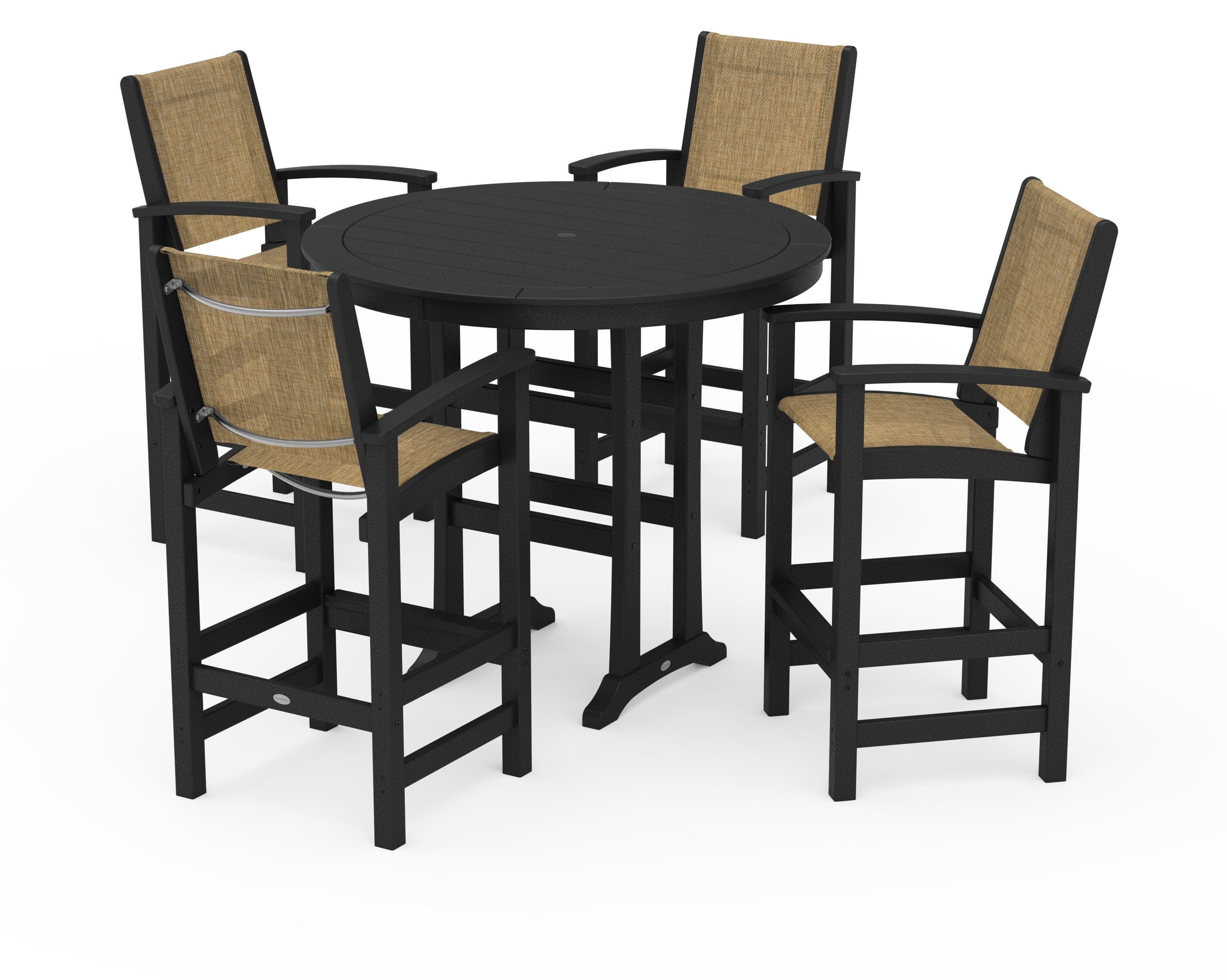 Coastal 5-Piece Nautical Trestle Bar Set in Black / Burlap Sling