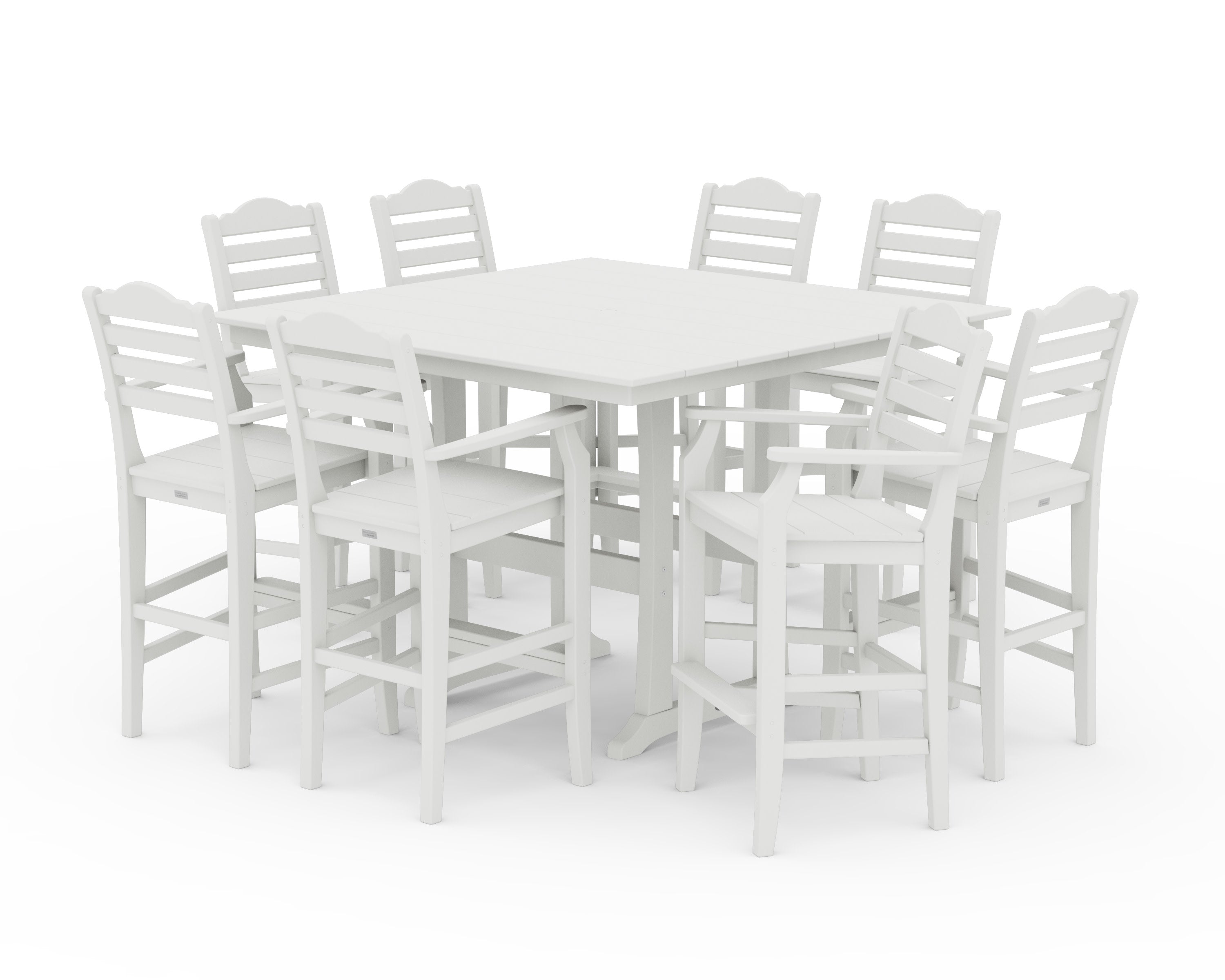 Savannah 9-Piece Square Farmhouse Bar Set with Trestle Legs in Vintage White