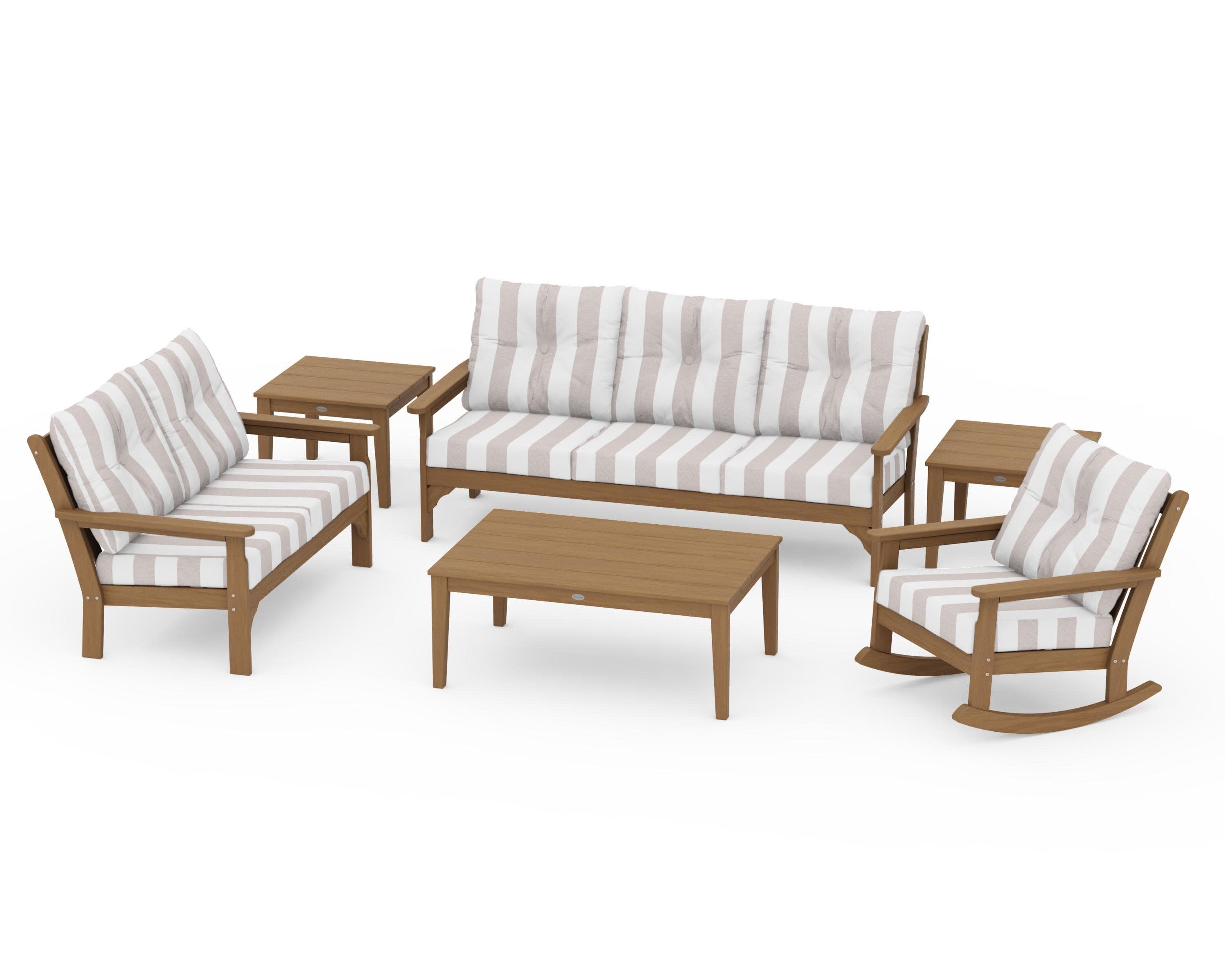 Vineyard 6-Piece Deep Seating Set in Natural / Cabana Stripe Dune Burlap