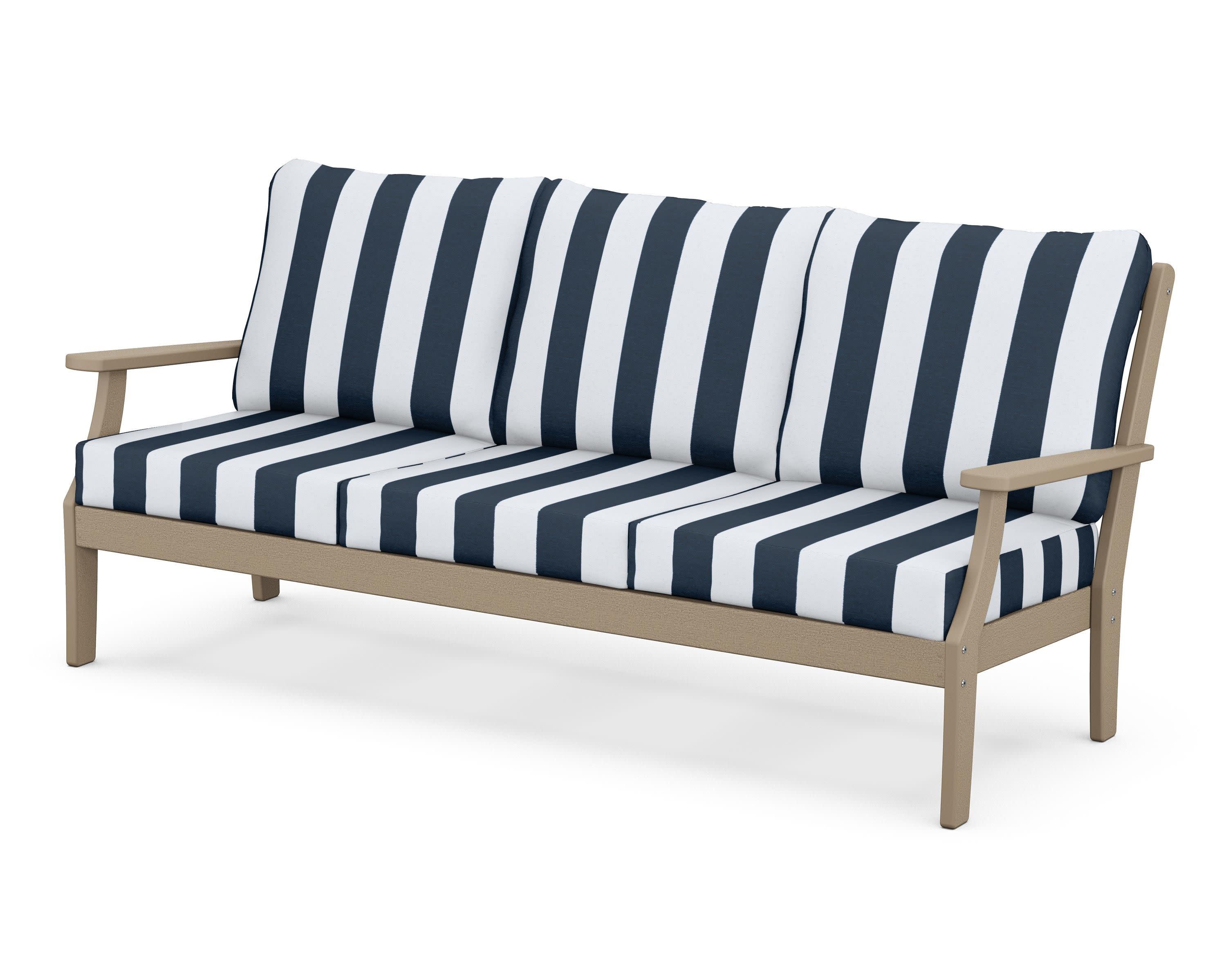 Braxton Deep Seating Sofa in Vintage Sahara / Cabana Stripe Marine Indigo