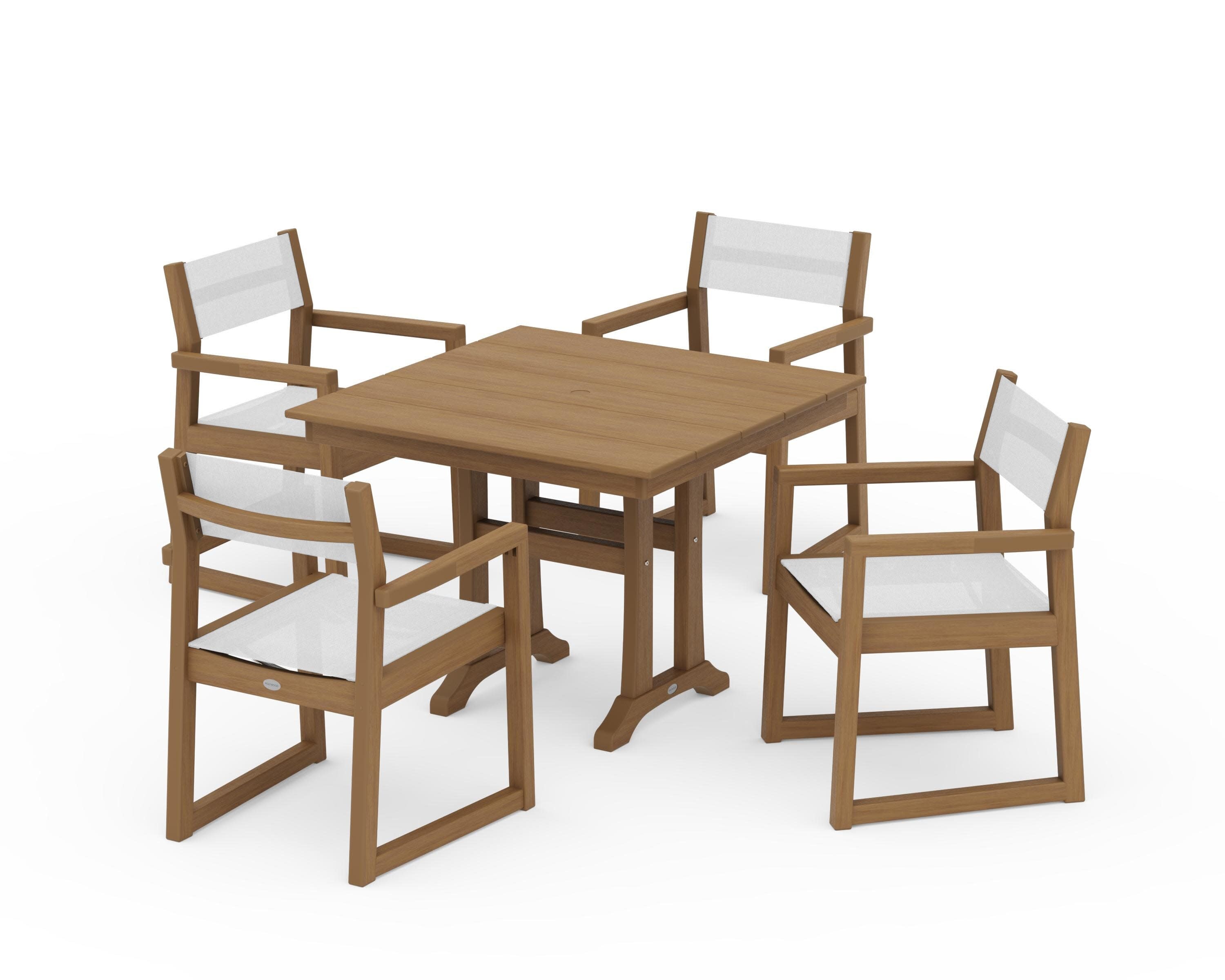 EDGE Sling 5-Piece Farmhouse Dining Set with Trestle Legs in Natural / White Sling