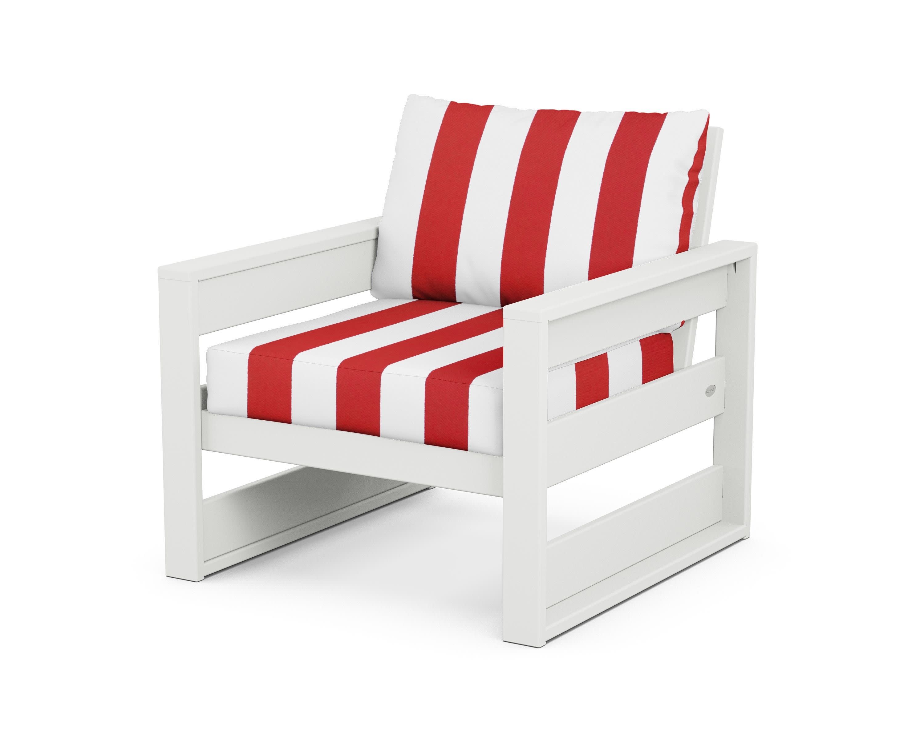 Westport Club Chair in White / Cabana Stripe Crimson