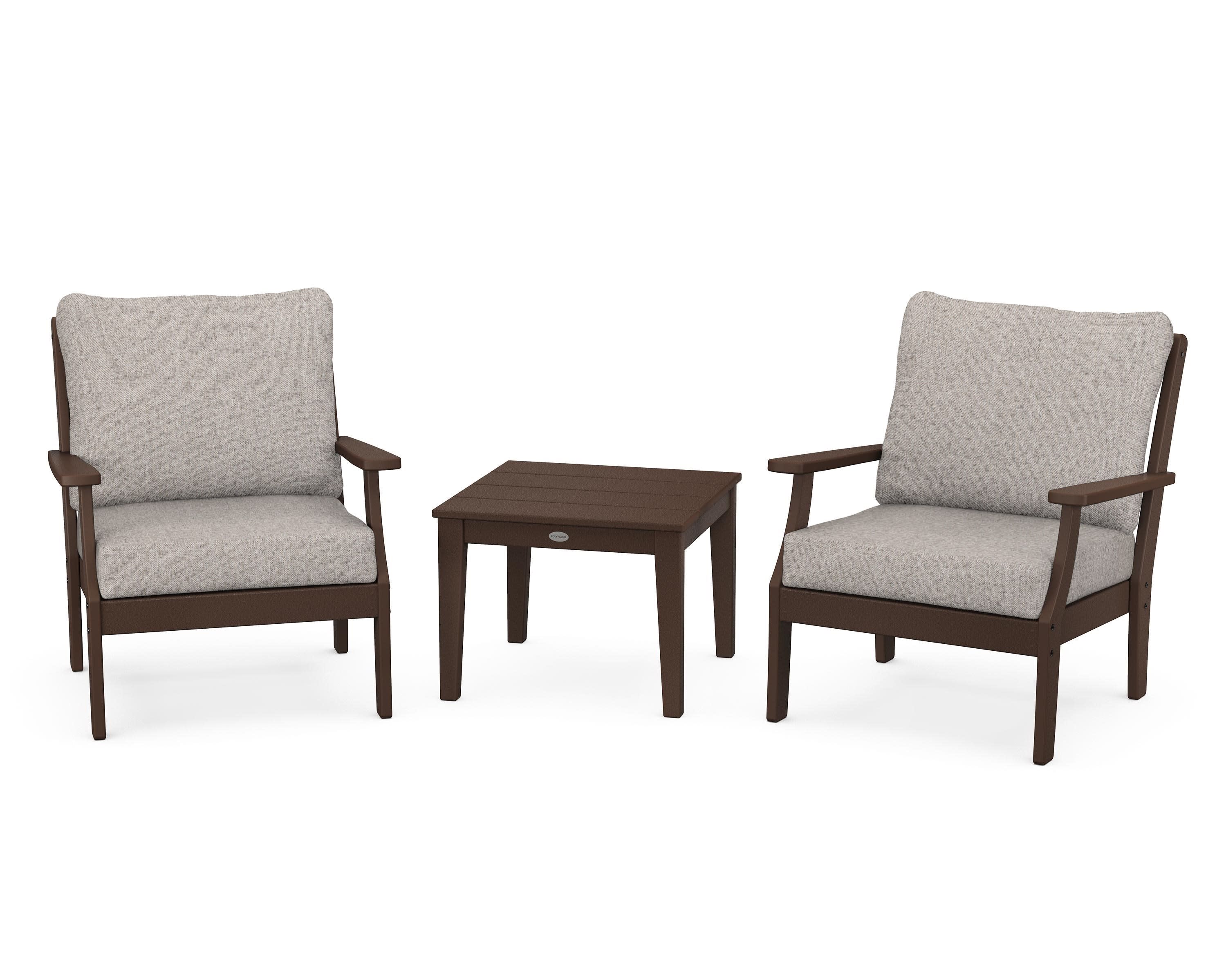 Braxton 3-Piece Deep Seating Set in Mahogany / Weathered Tweed