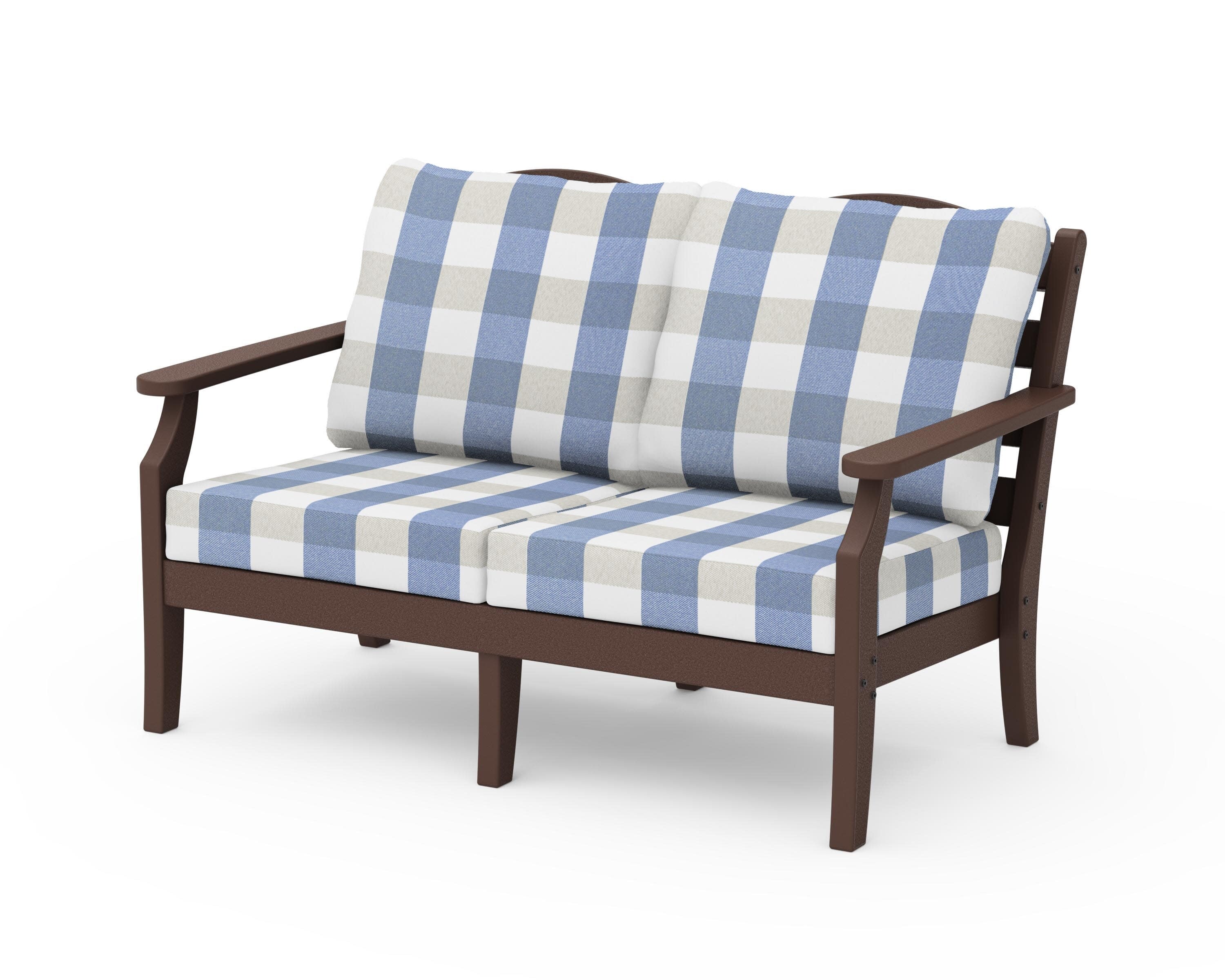 Savannah Deep Seating Loveseat in Mahogany / Buffalo Plaid Sky Blue