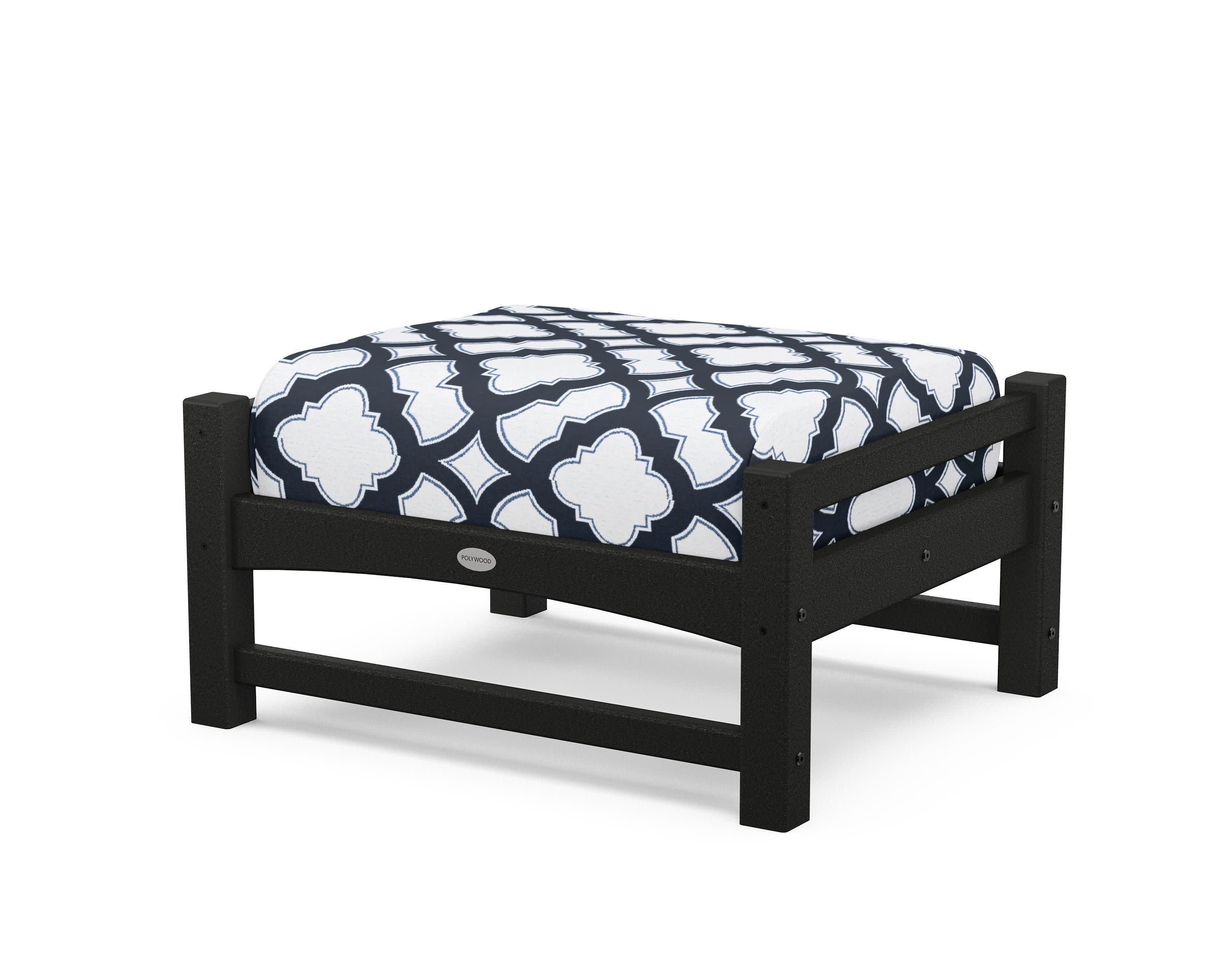 Club Ottoman in Black / Trellis Marine Indigo
