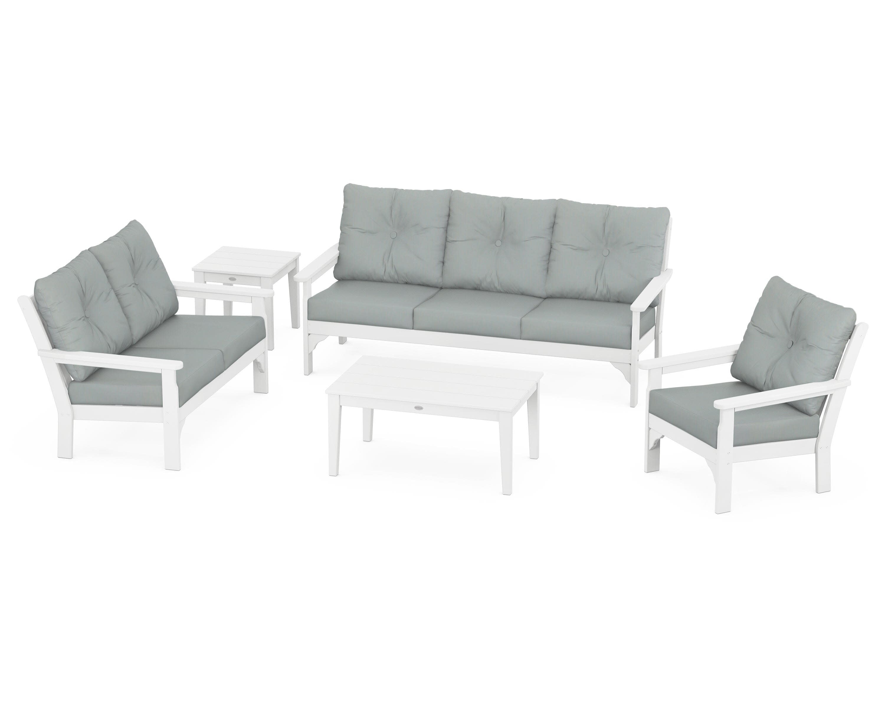 Vineyard 5 Piece Deep Seating Set in White / Spa