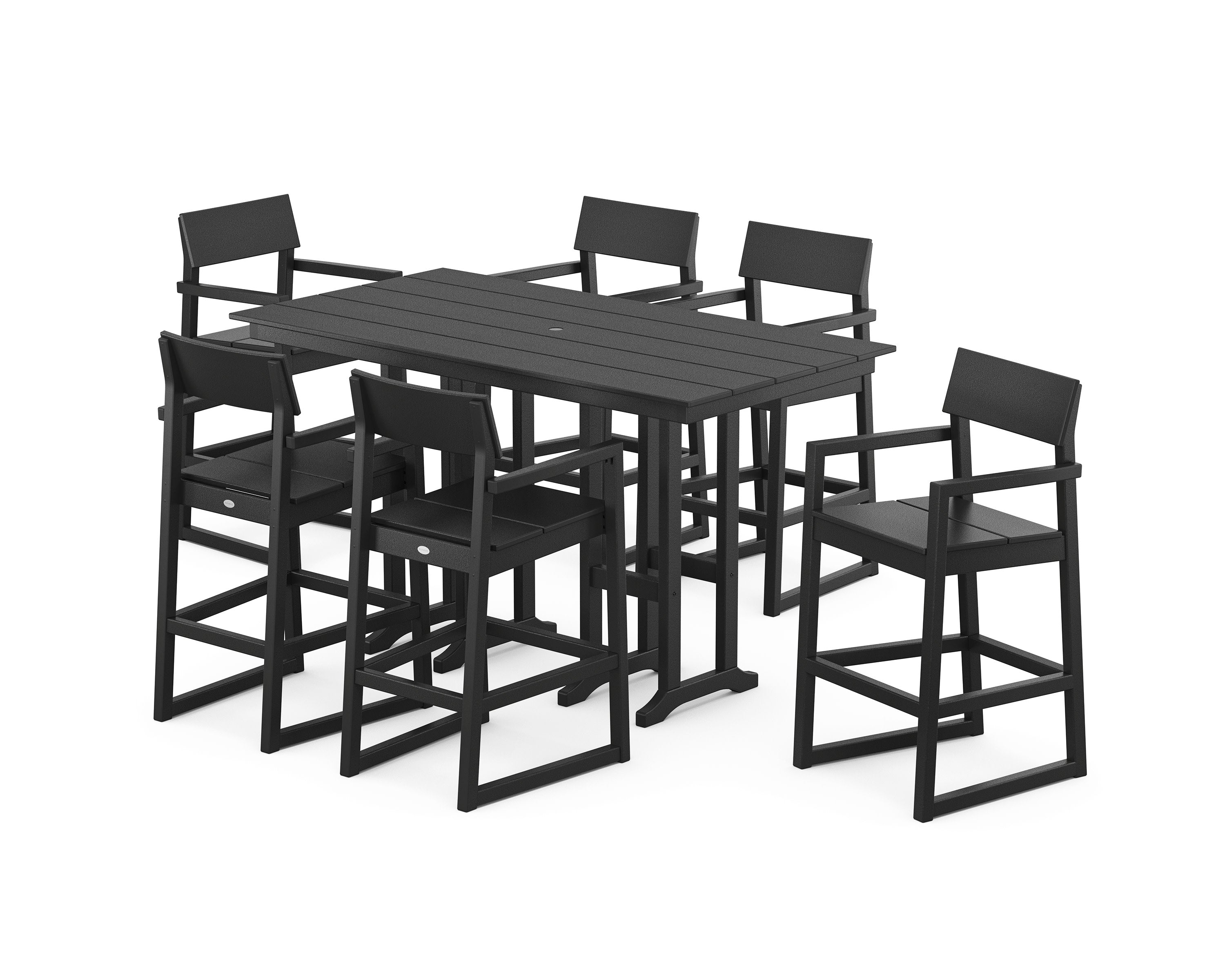 EDGE Arm Chair 7-Piece Farmhouse Bar Set in Black