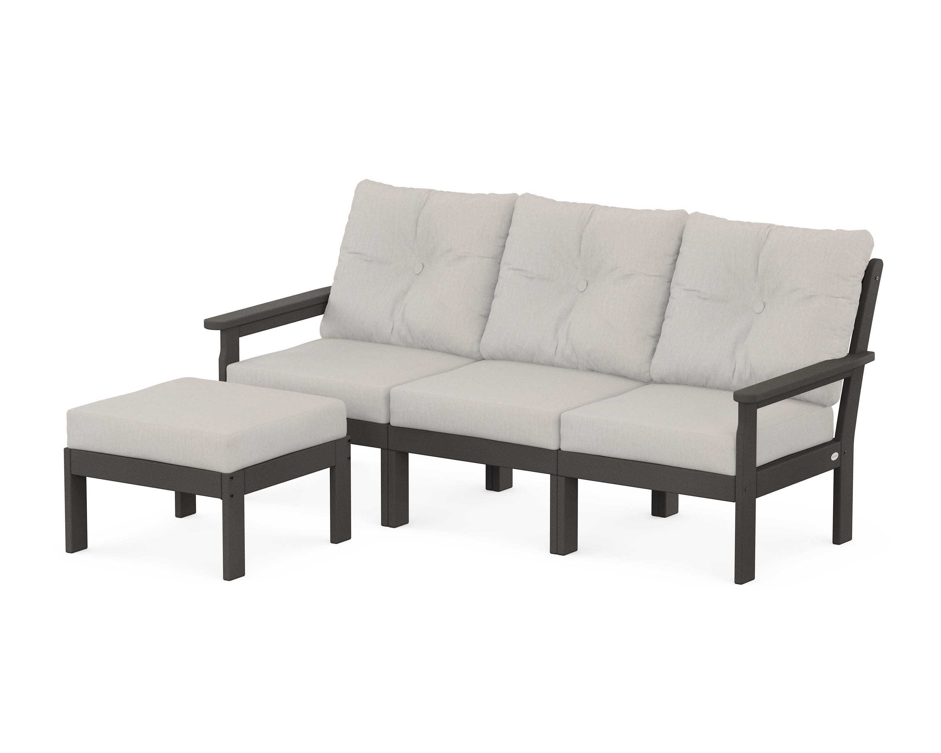 Vineyard 4-Piece Sectional with Ottoman in Vintage Coffee / Cast Ash