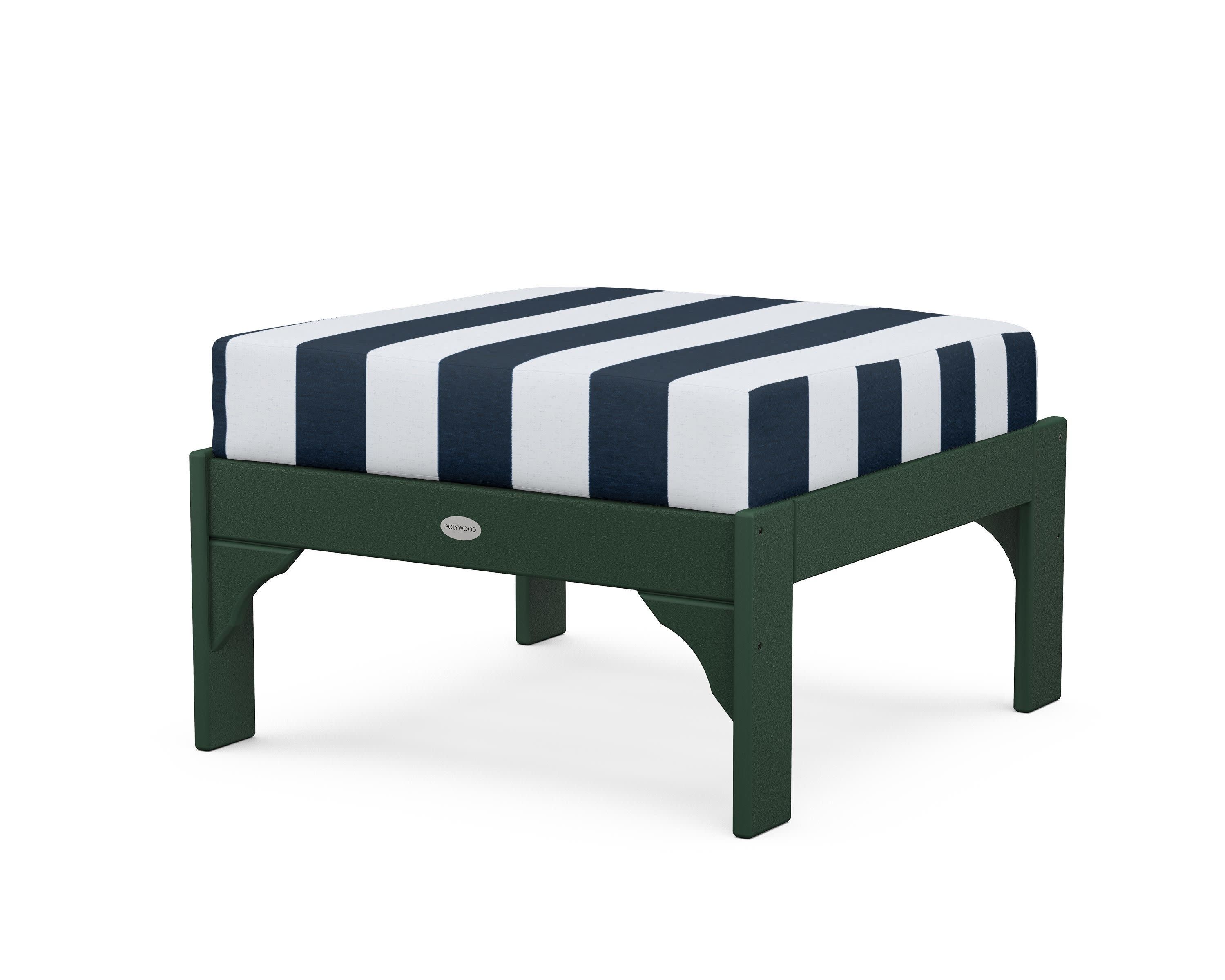 Vineyard Deep Seating Ottoman in Green / Cabana Stripe Marine Indigo