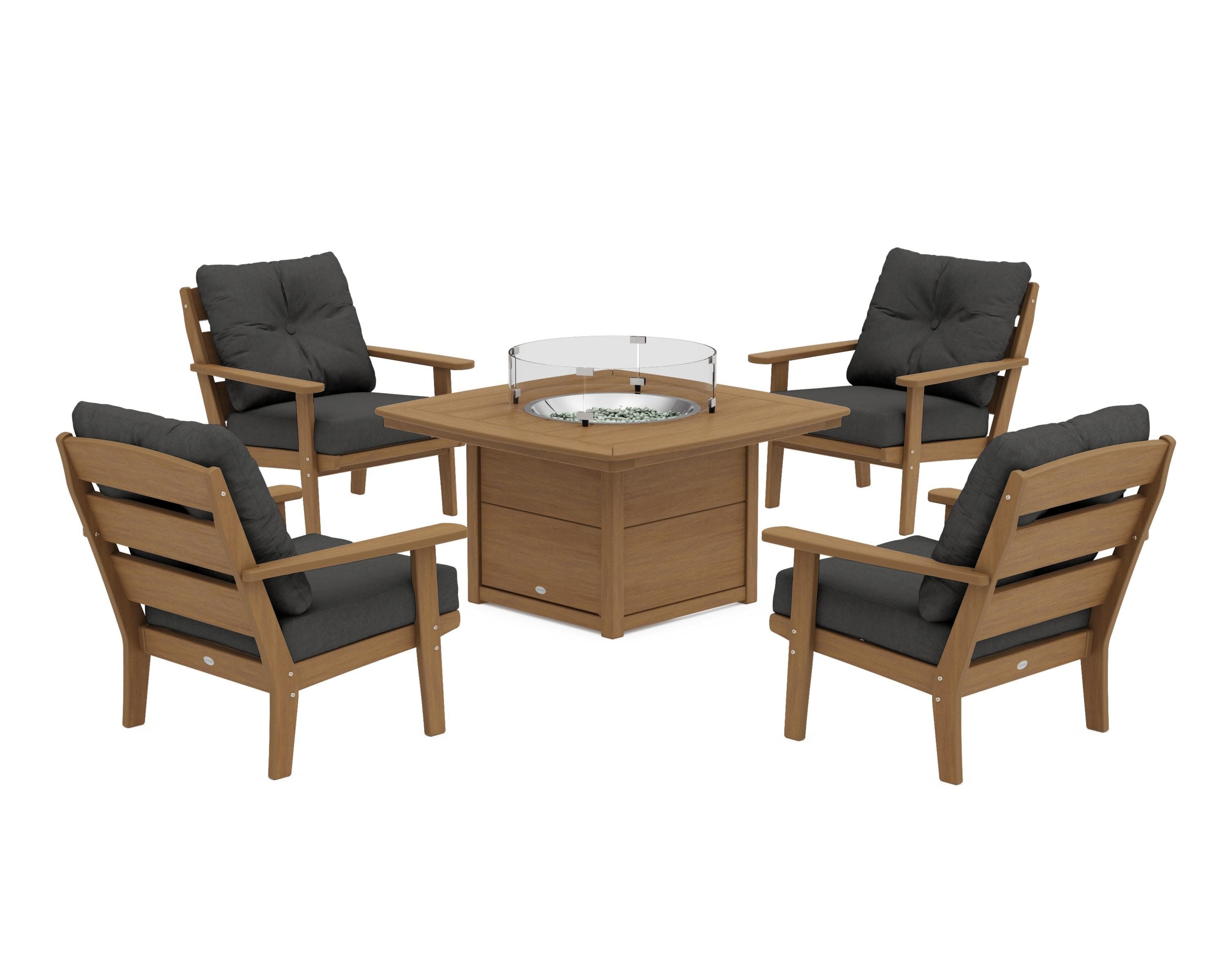 Lakeside 5-Piece Deep Seating Set with Nautical Fire Pit Table in Natural / Spectrum Carbon