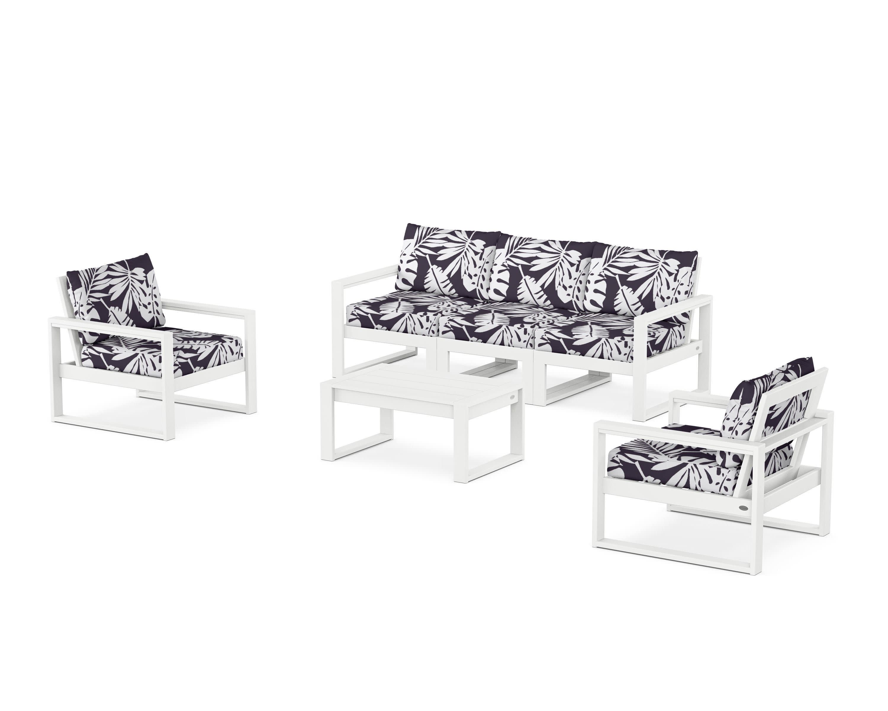 EDGE Sectional 4-Piece Deep Seating Set with Sofa in White / Leaf Navy
