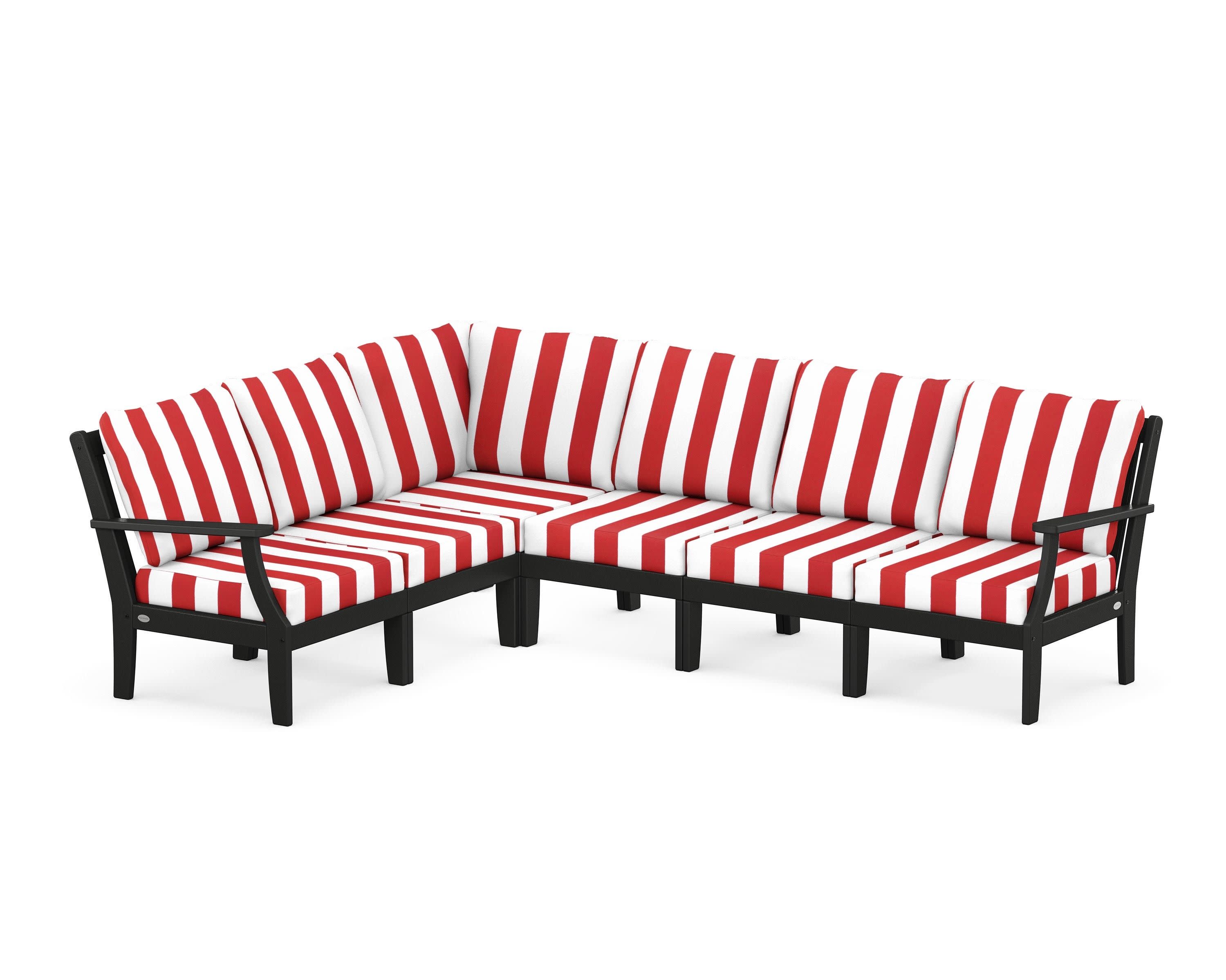 Braxton Modular 6-Piece Deep Seating Set in Black / Cabana Stripe Crimson