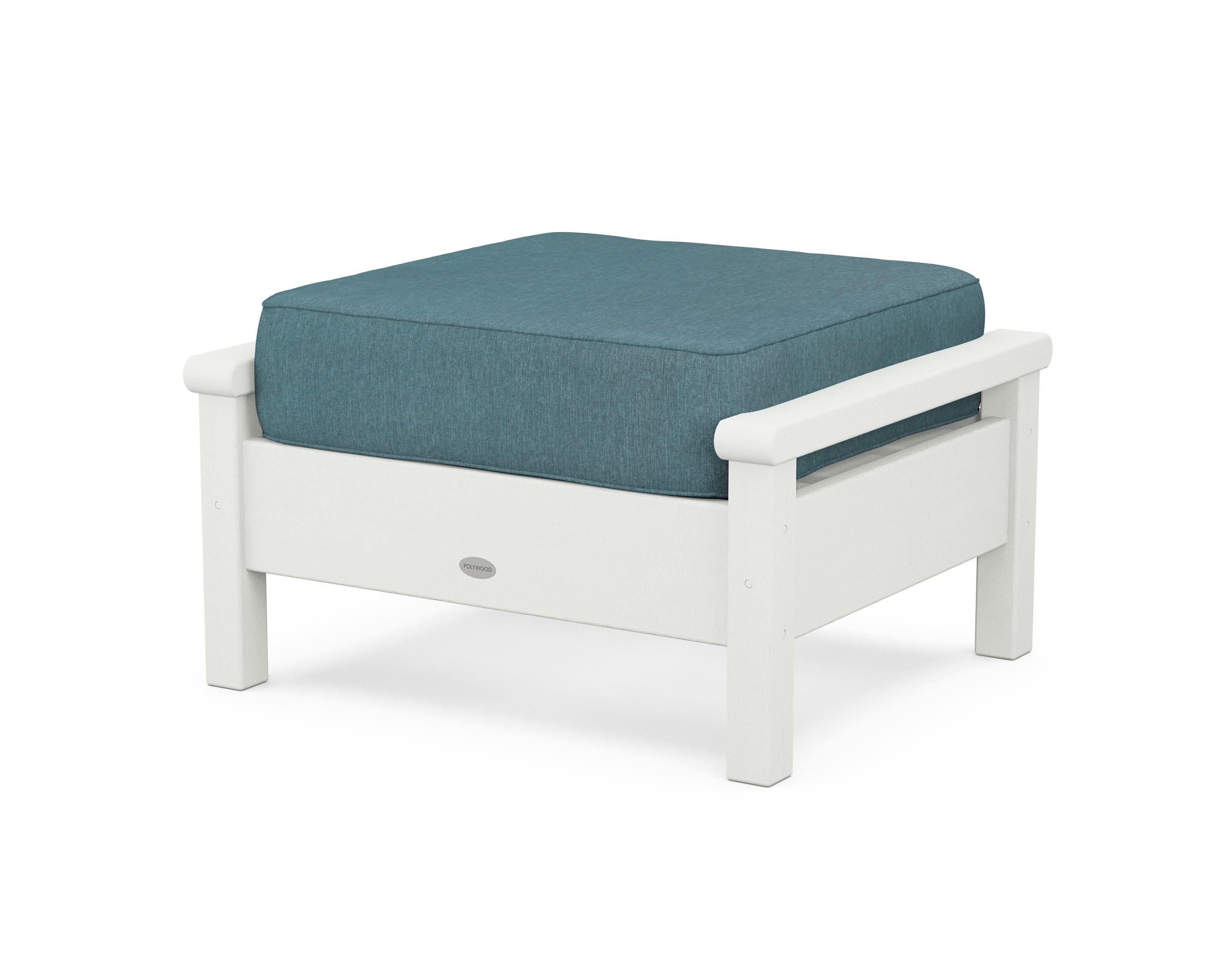 Harbour Deep Seating Ottoman in Vintage White / Ocean Teal