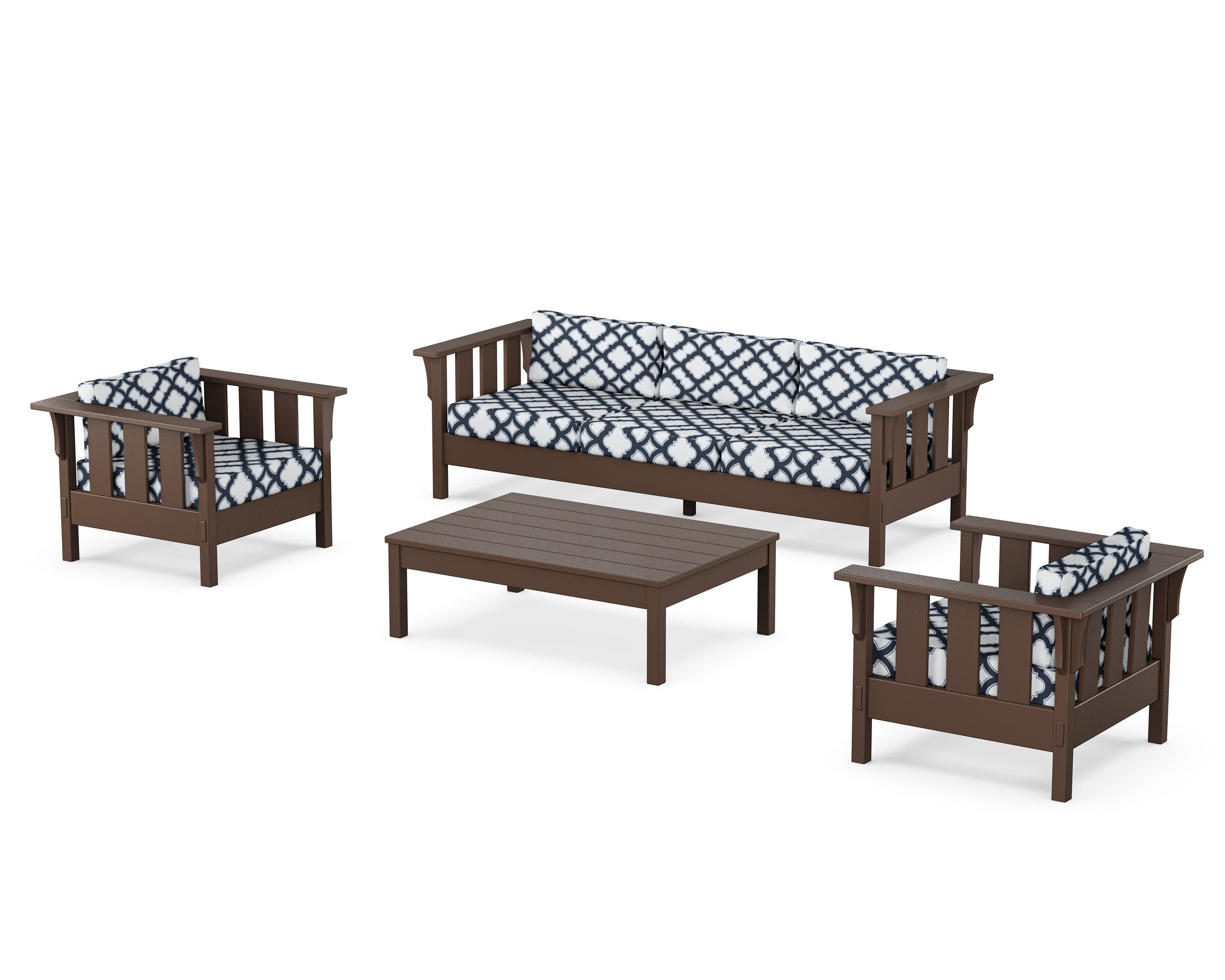 Acadia 4-Piece Deep Seating Set with Sofa in Mahogany / Trellis Marine Indigo
