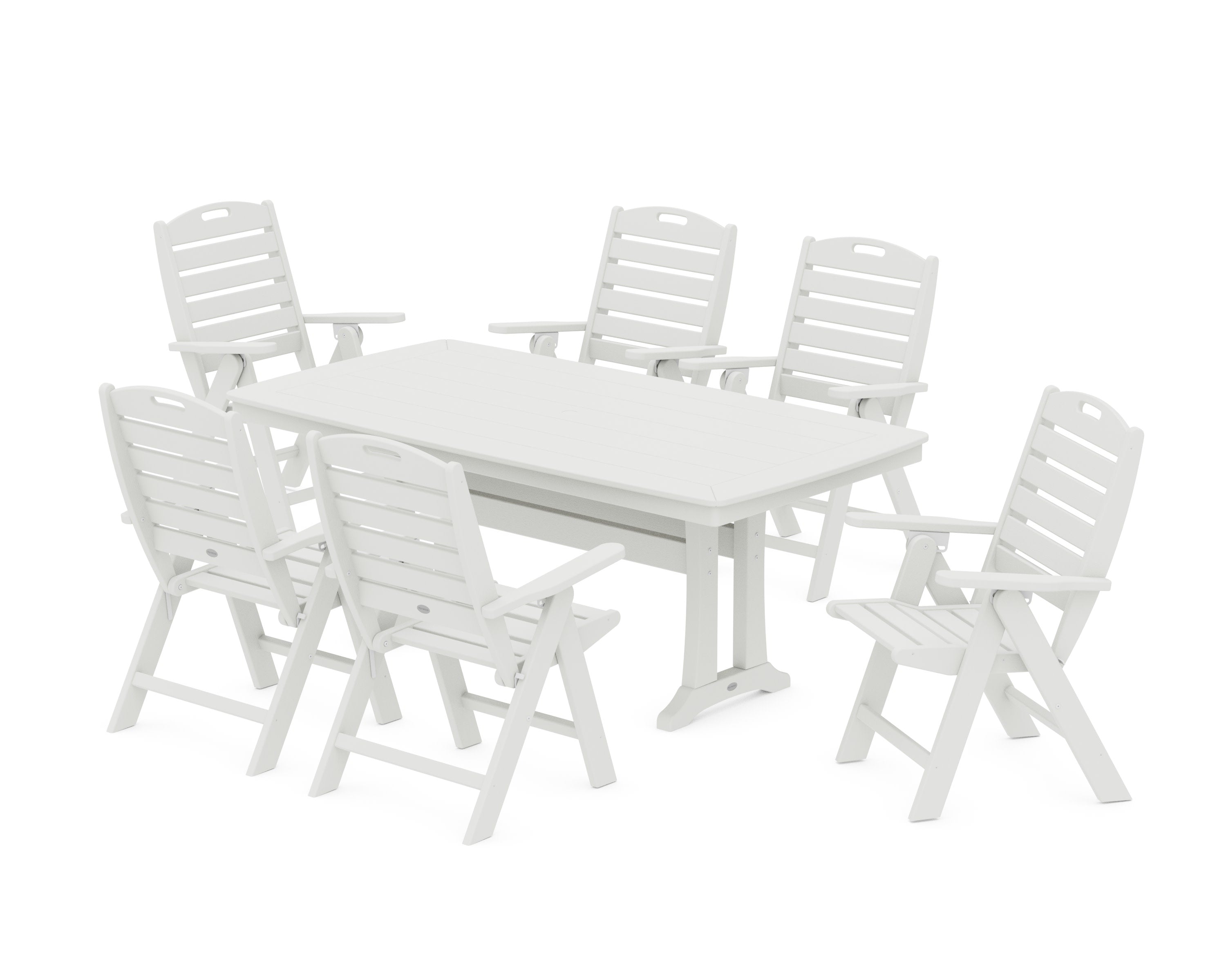 Nautical Folding Highback Chair 7-Piece Dining Set with Trestle Legs in Vintage White