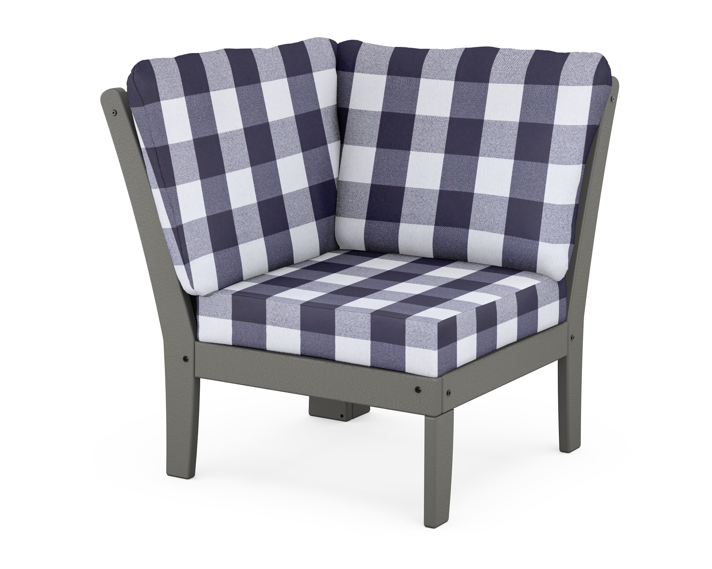 Braxton Modular Corner Chair in Slate Grey / Buffalo Plaid Navy