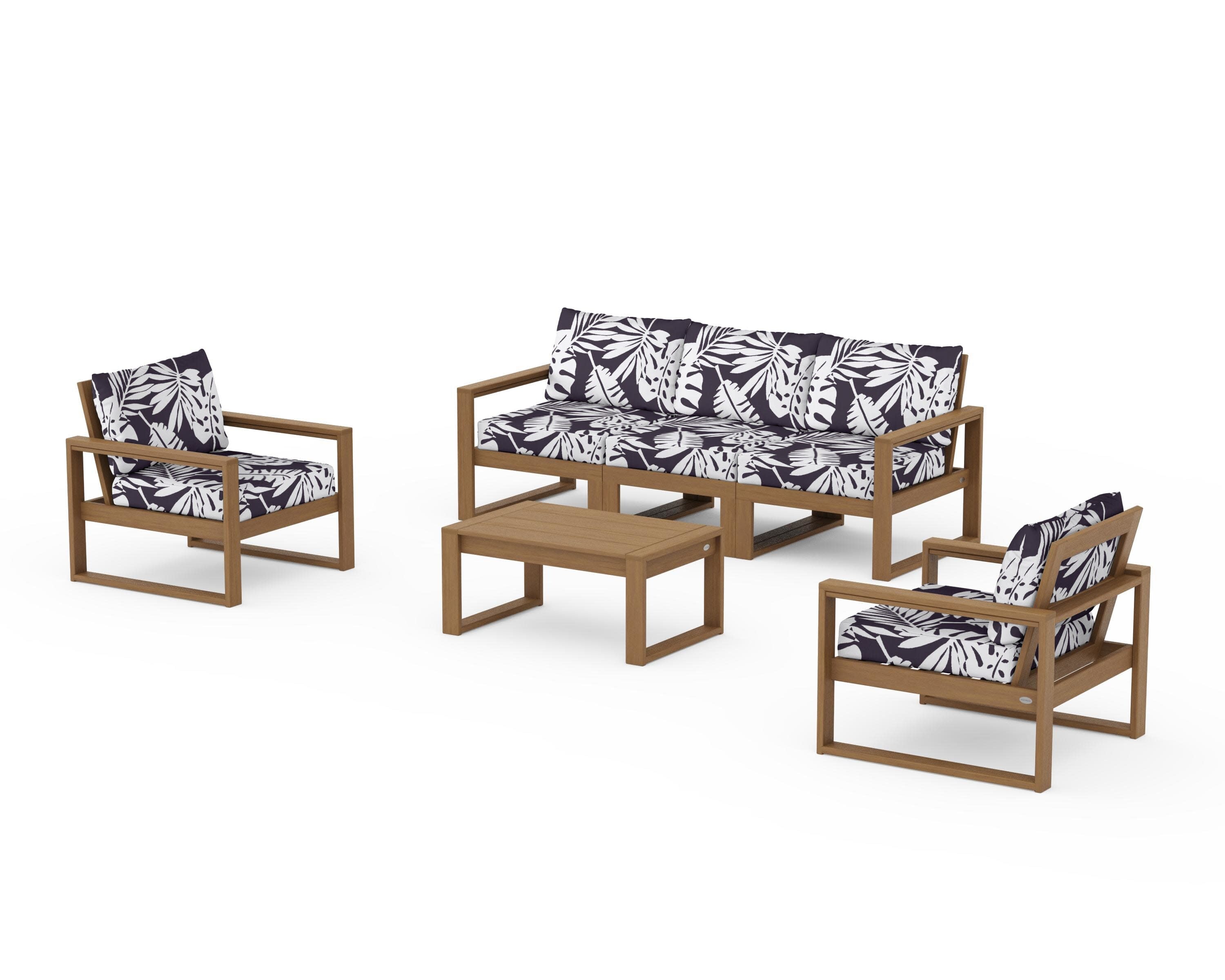 EDGE Sectional 4-Piece Deep Seating Set with Sofa in Natural / Leaf Navy